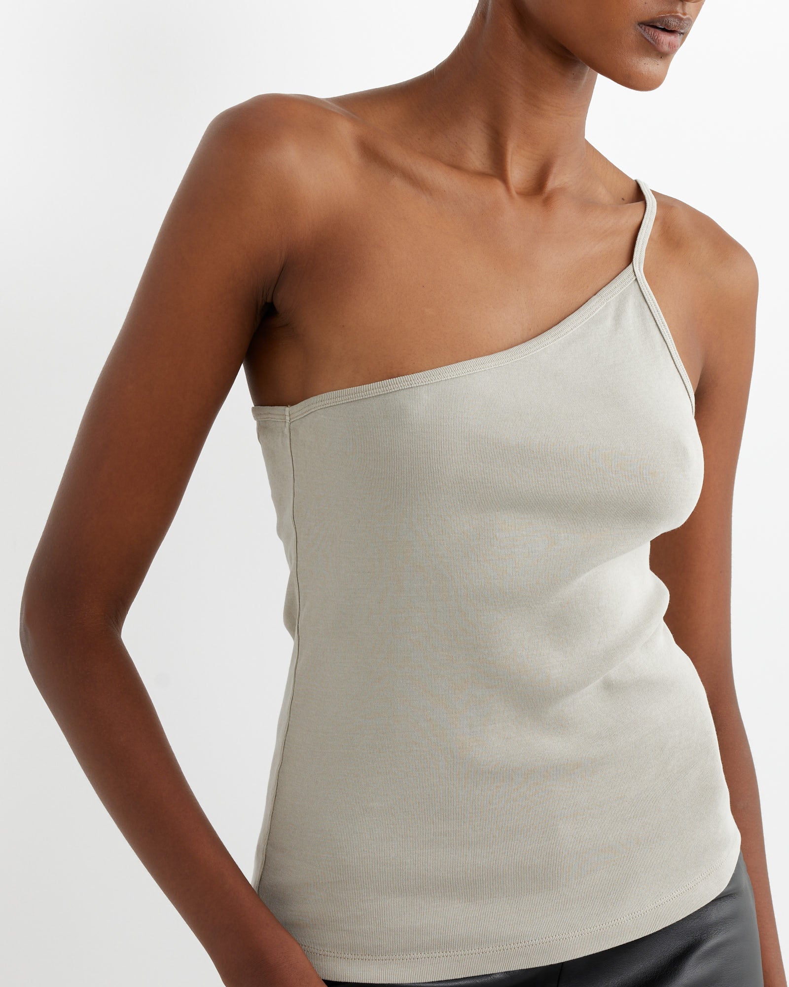 One Shoulder Tank in Moss Grey