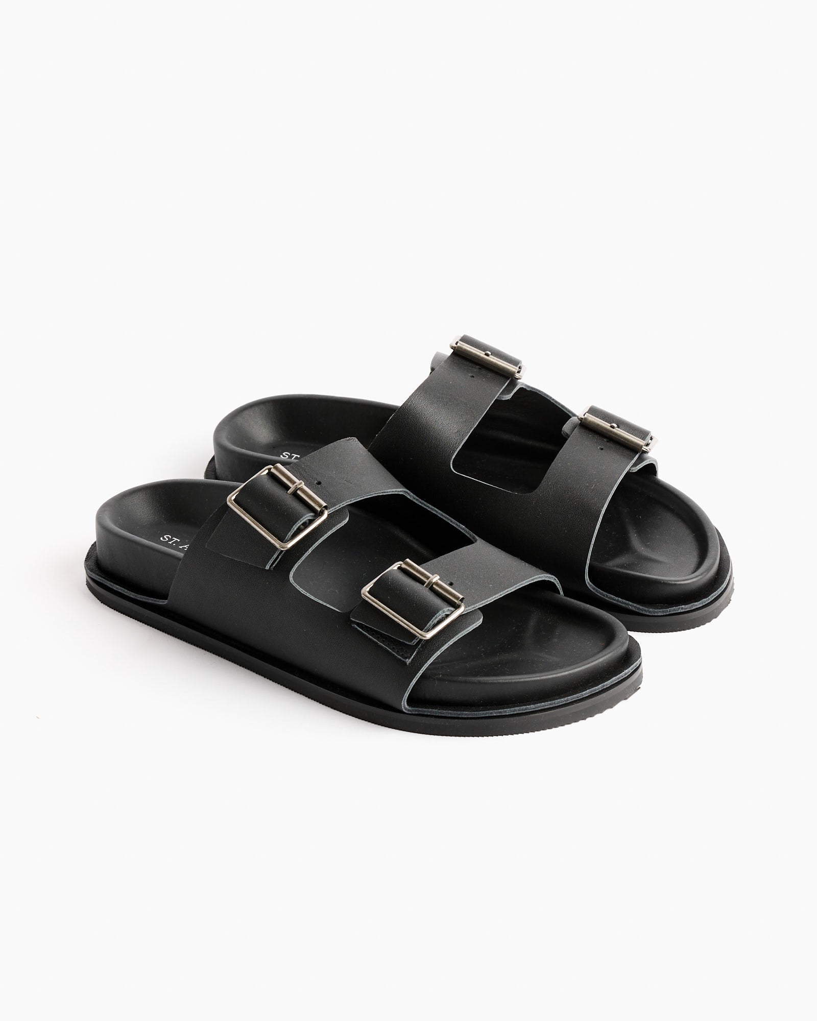 St. Agni Double Buckle Slides Black - Black / 38 (262077)