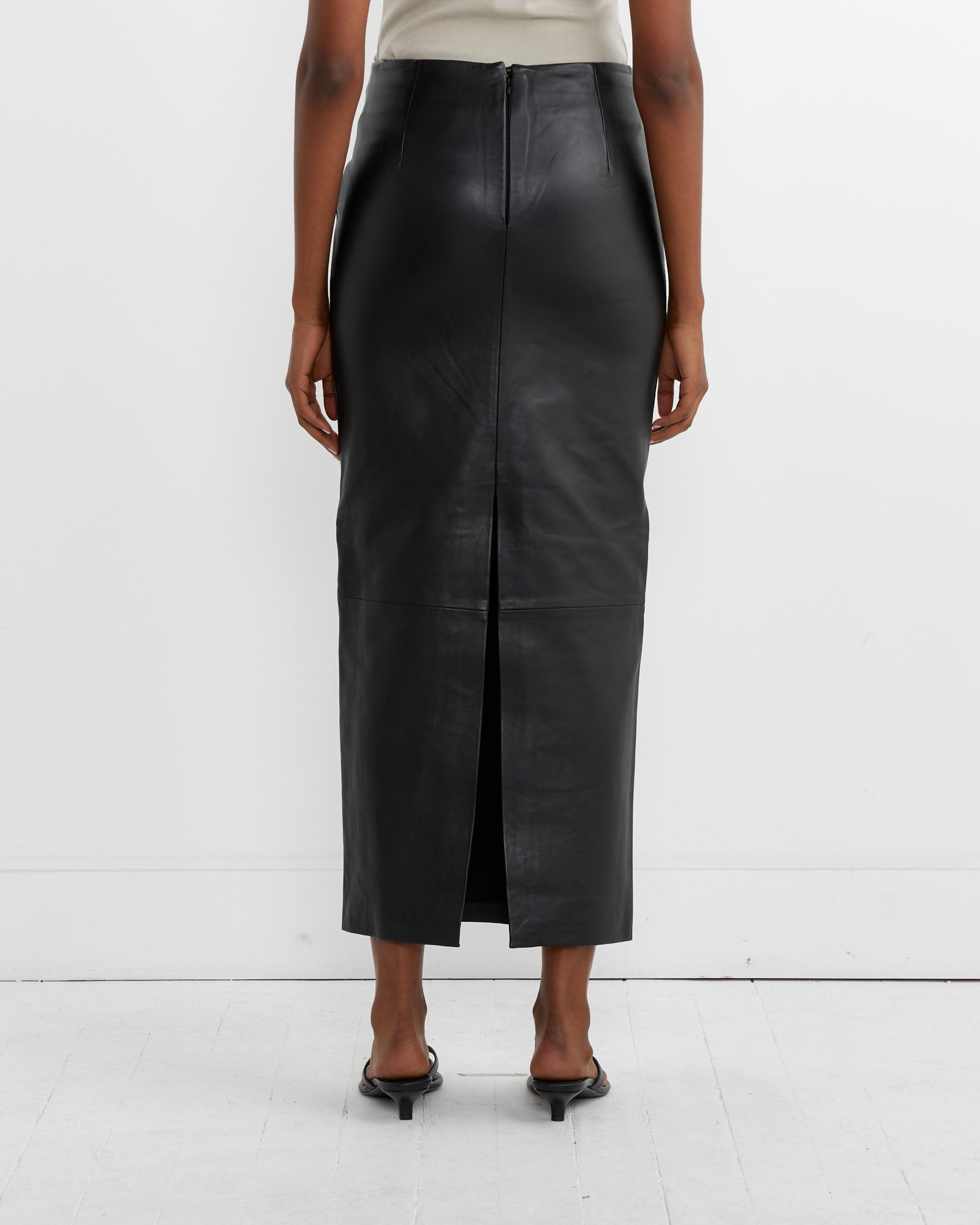 Leather Column Skirt in Black