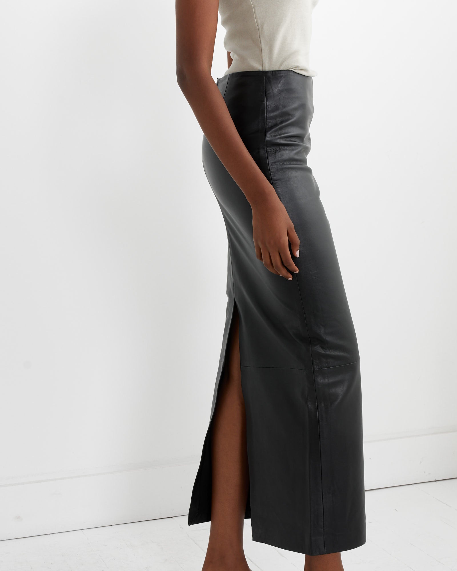 Leather Column Skirt in Black