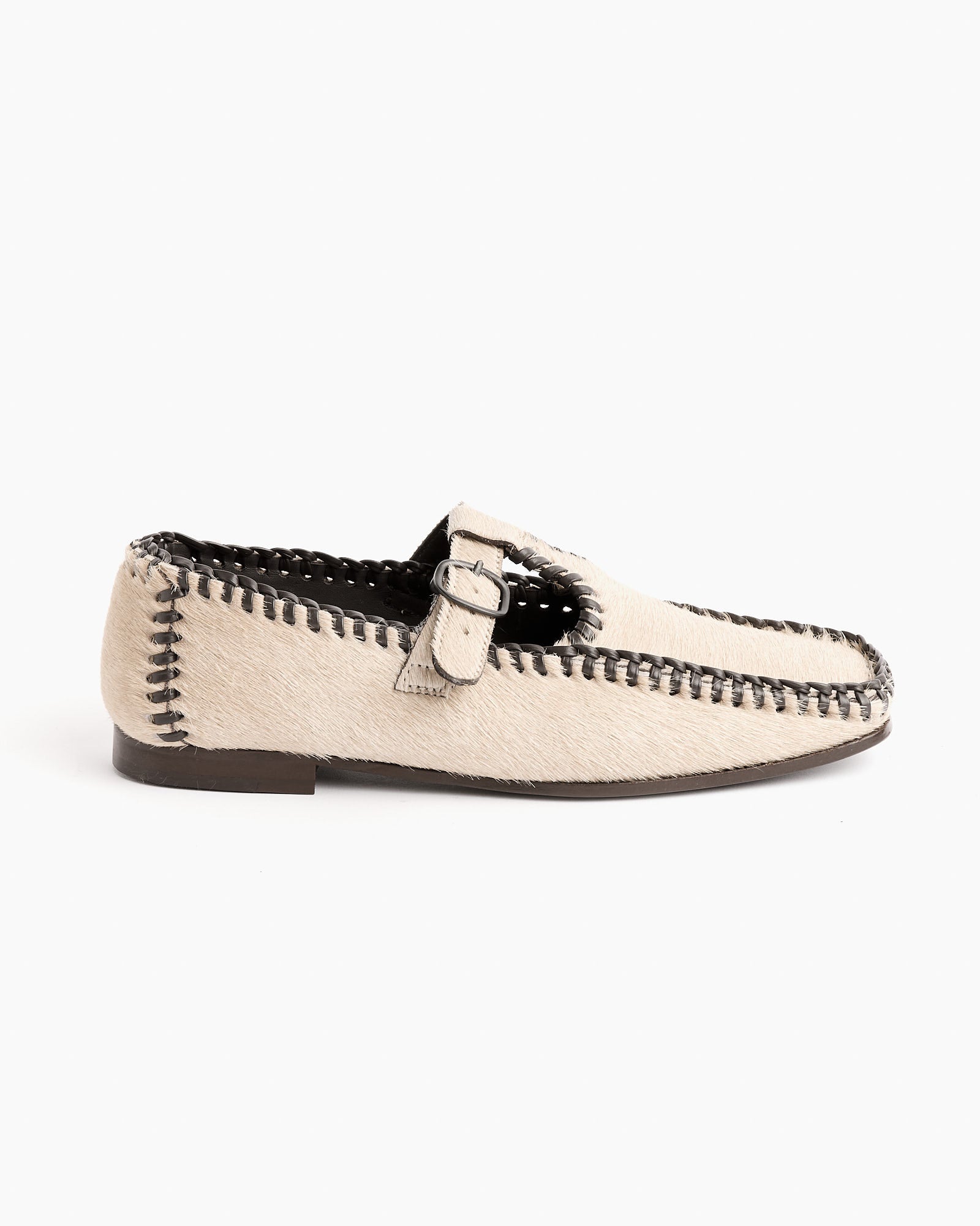 Portol Calf Hair Shoes in Custard