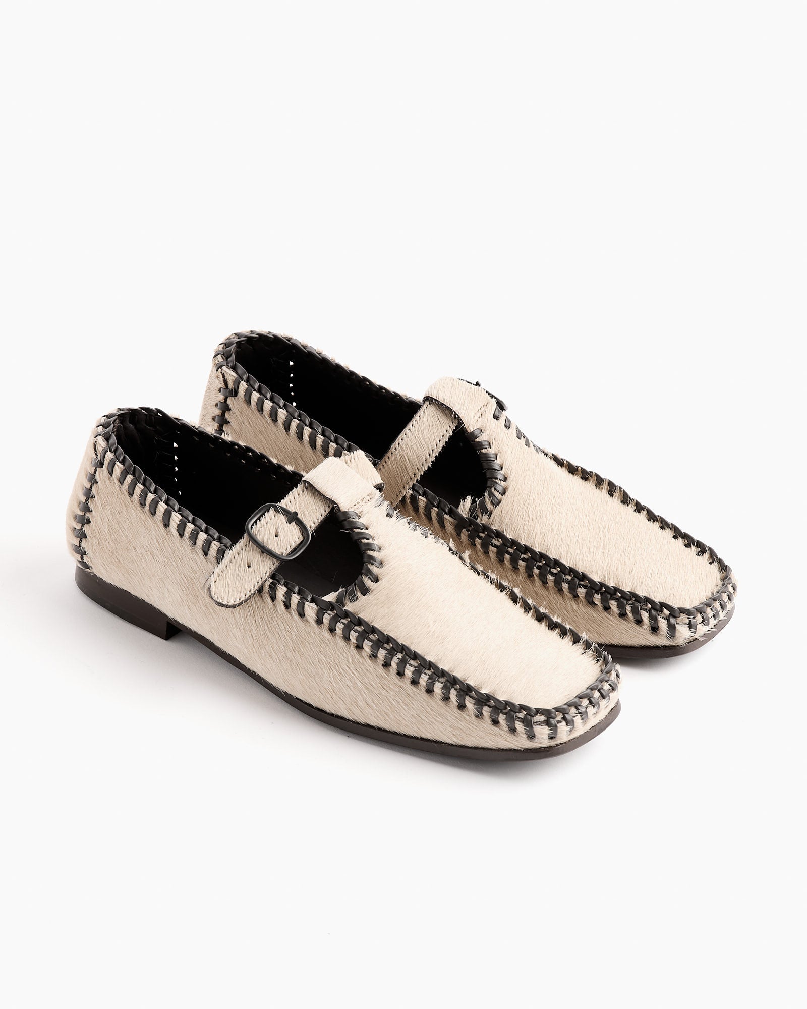 Portol Calf Hair Shoes in Custard