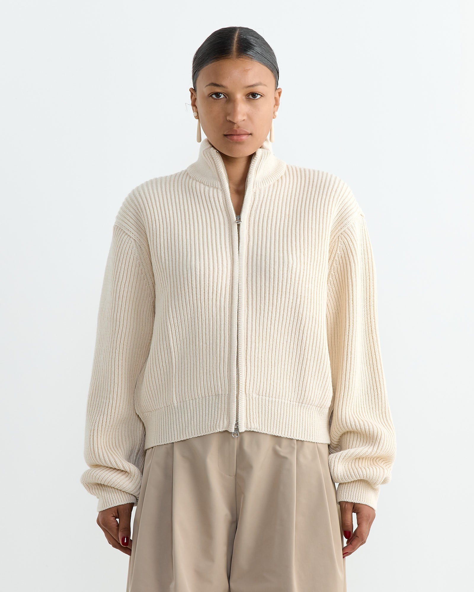 Full Needle Crop Blouson in Ecru