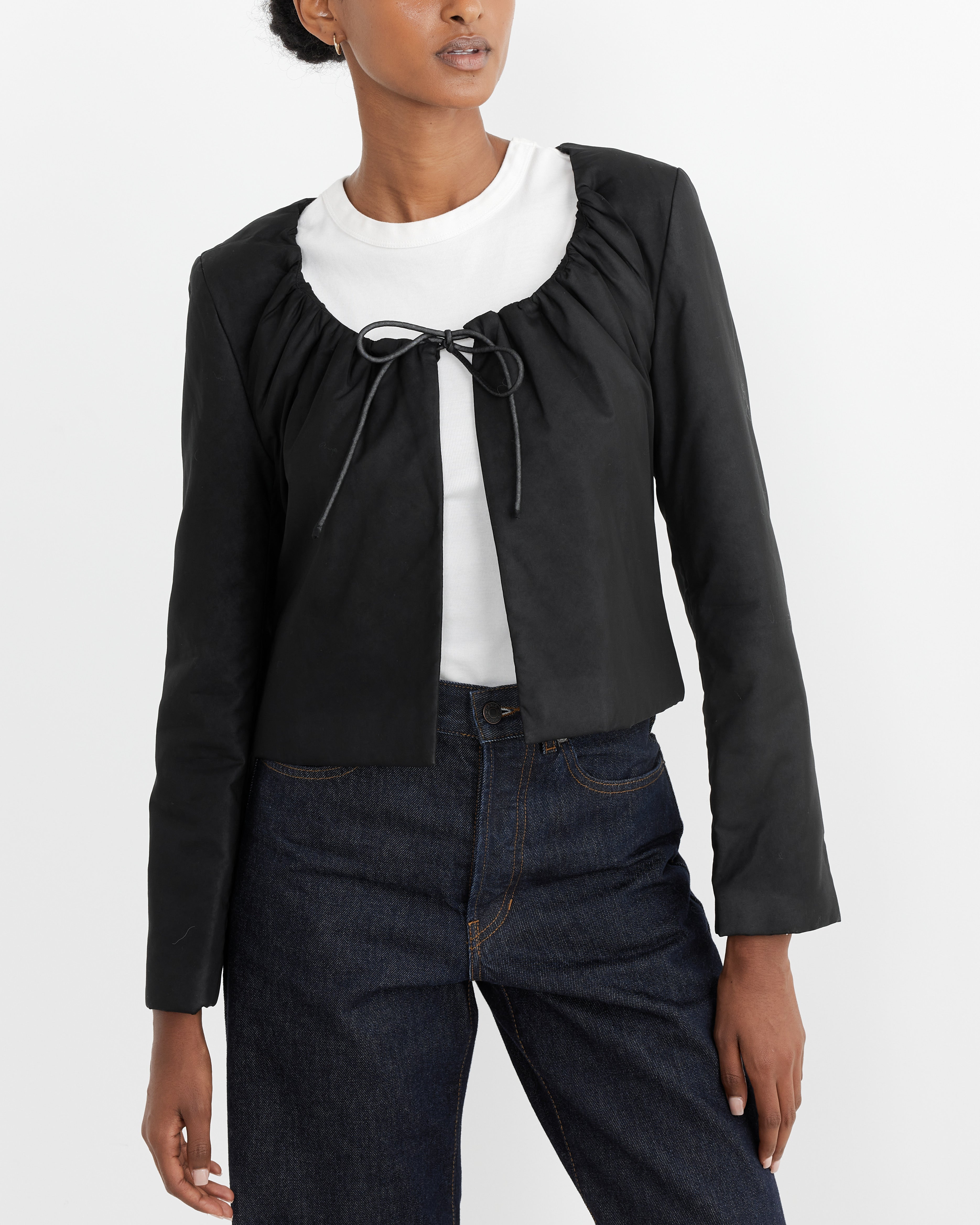 Sheer Padded Cropped Jacket in Black