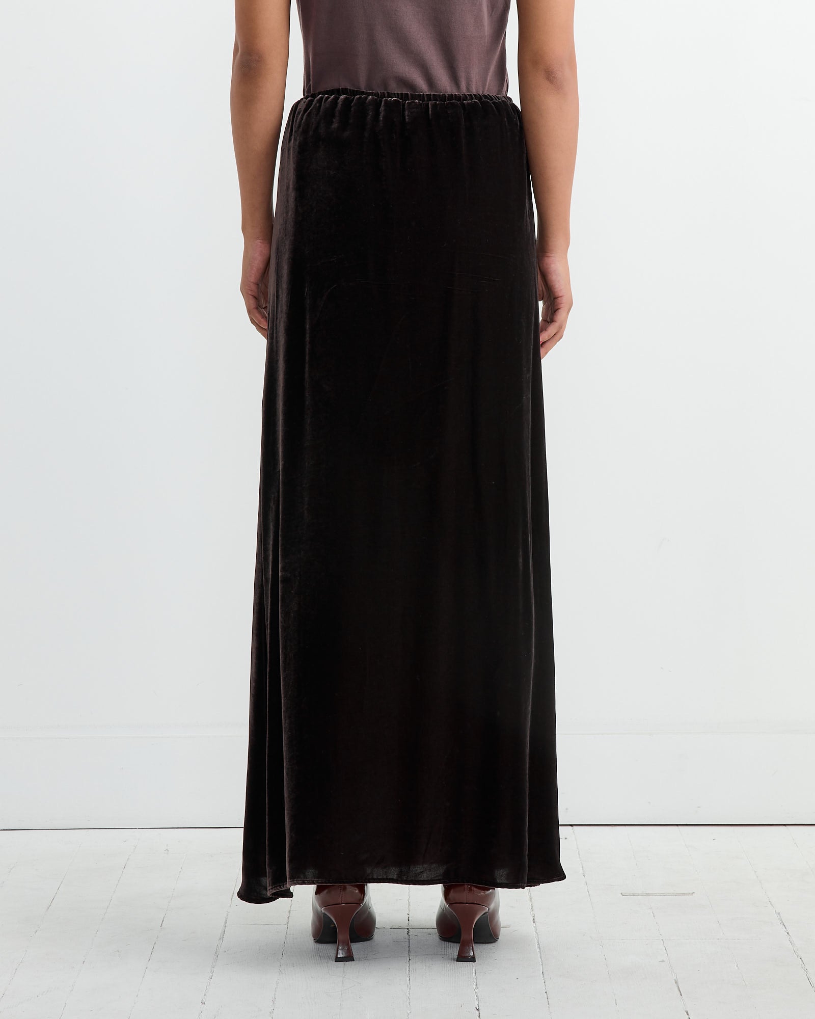 Amomento Velvet Drawstring Maxi Skirt Dark Brown - Dark Brown / 1 (262464)