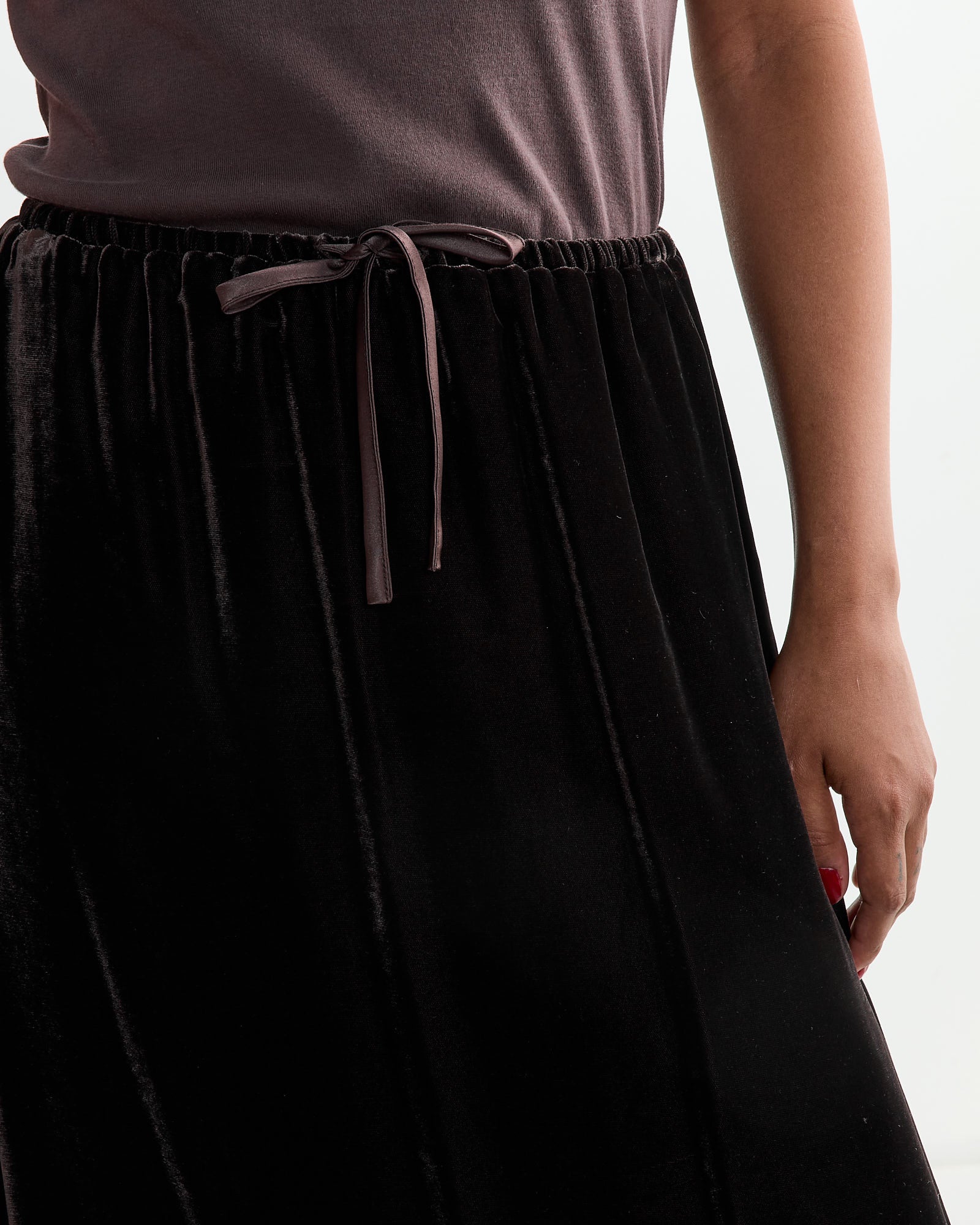 Amomento Velvet Drawstring Maxi Skirt Dark Brown - Dark Brown / 1 (262464)