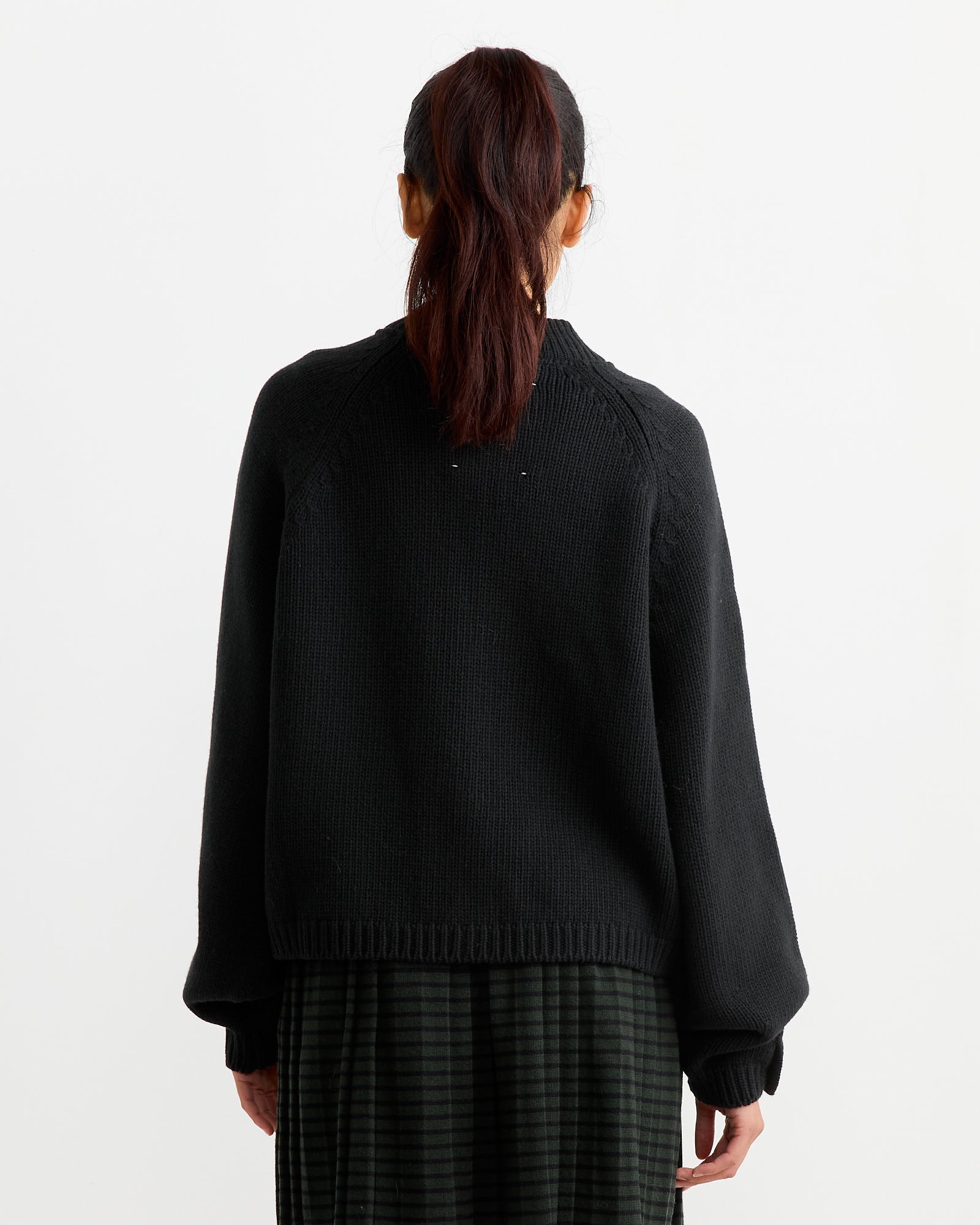 Merino Wool Stitched Cardigan in Black