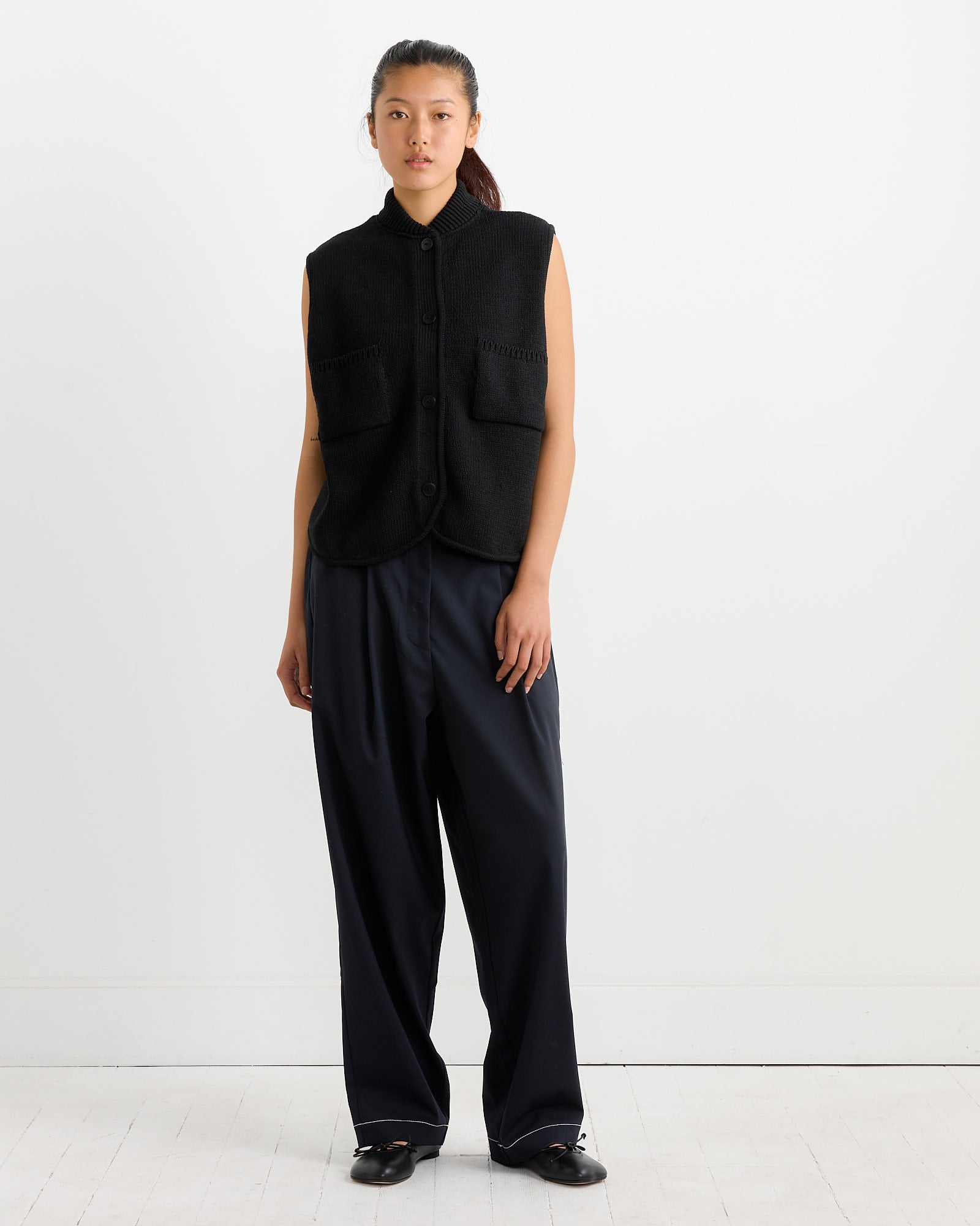 Boxy Cotton Waistcoat in Black