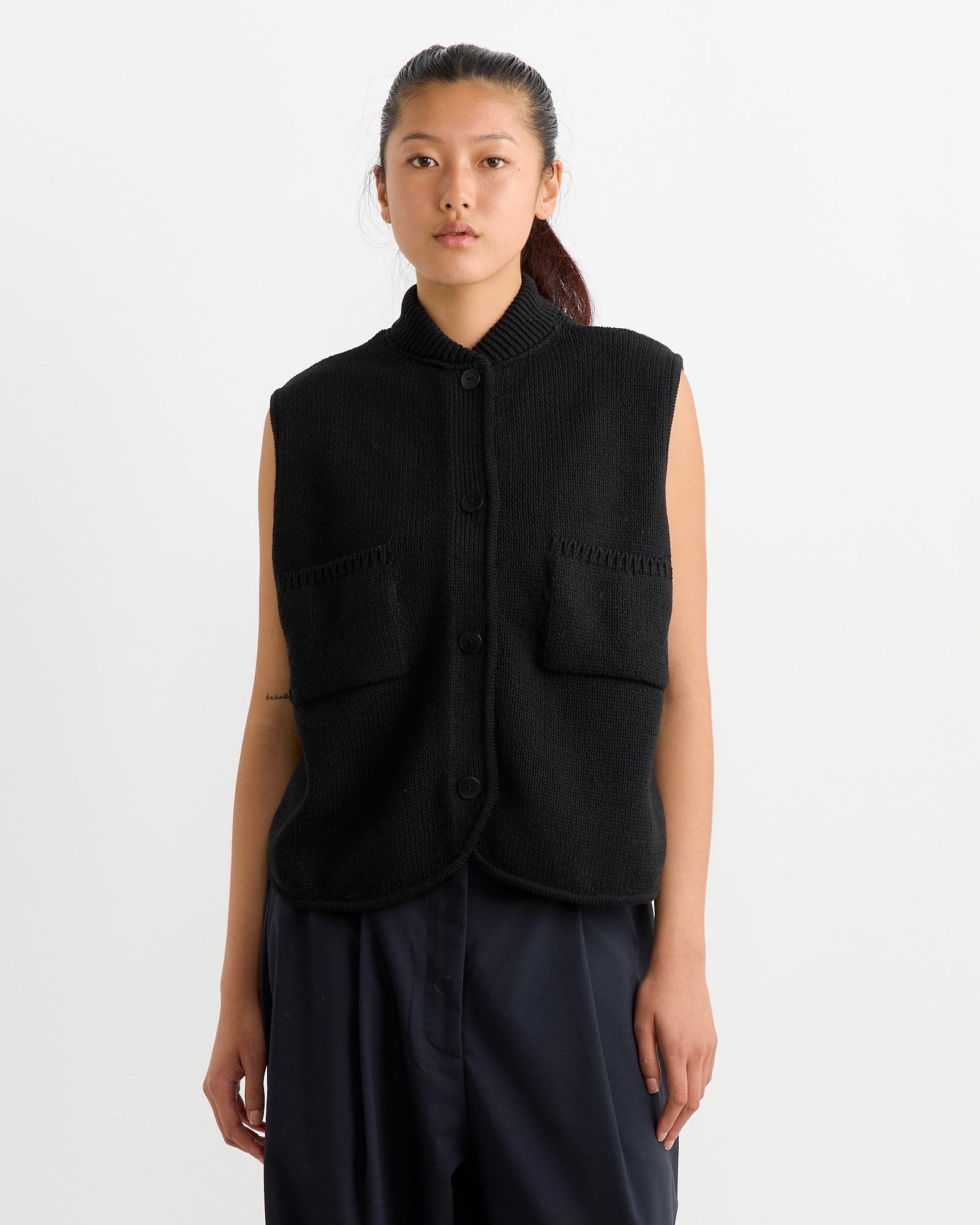 Boxy Cotton Waistcoat in Black