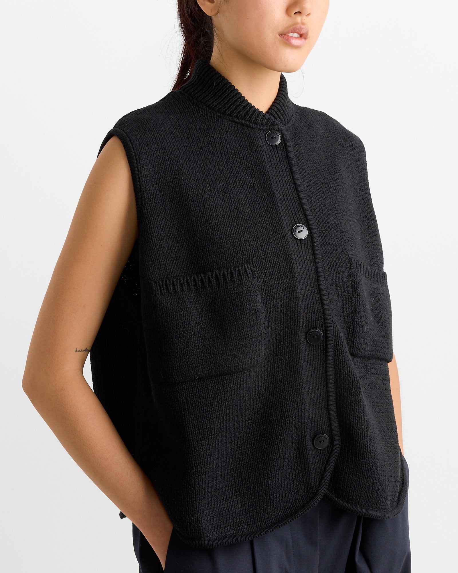 Boxy Cotton Waistcoat in Black