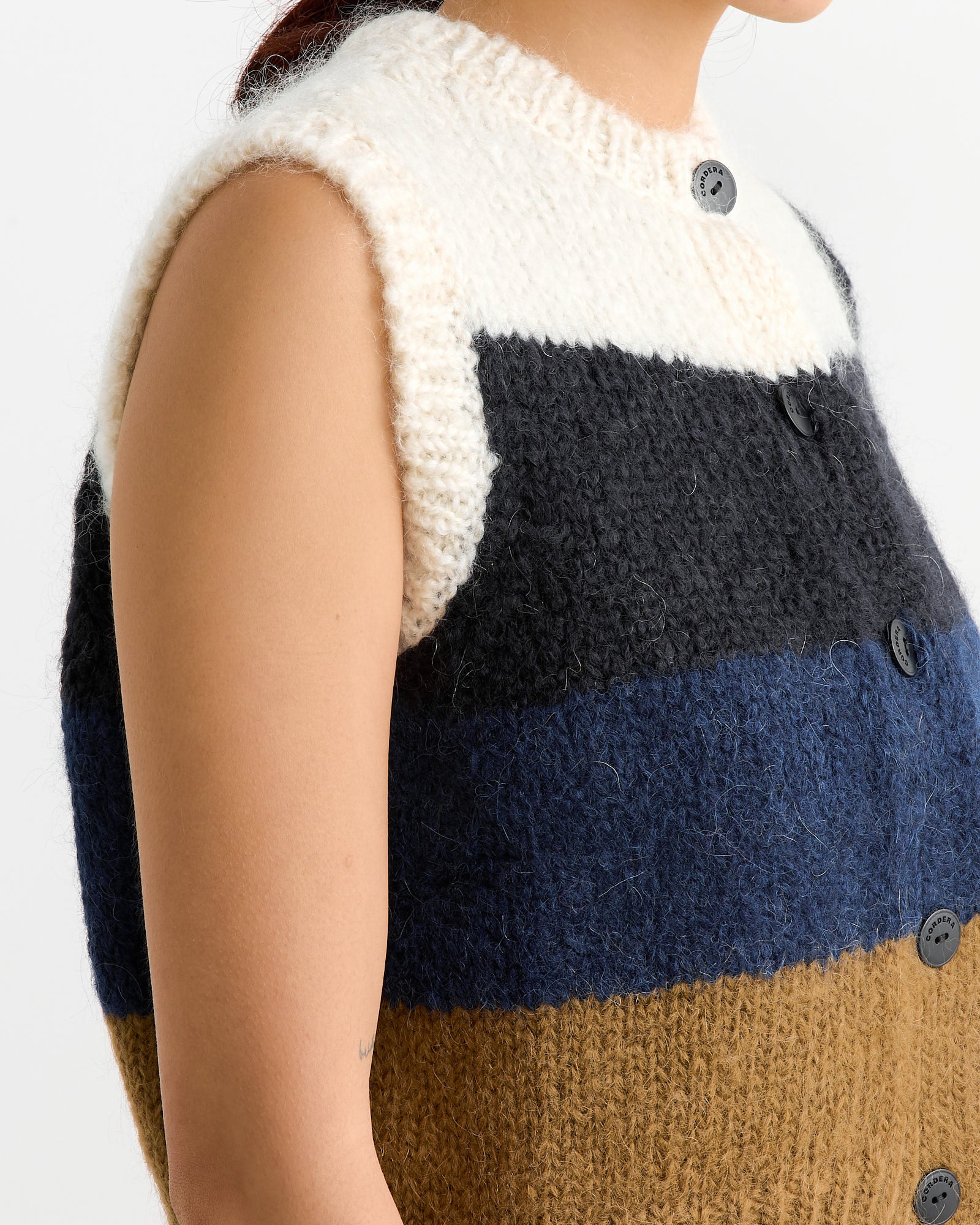 Alpaca Mohair Striped Waistcoat in Blue/Brown