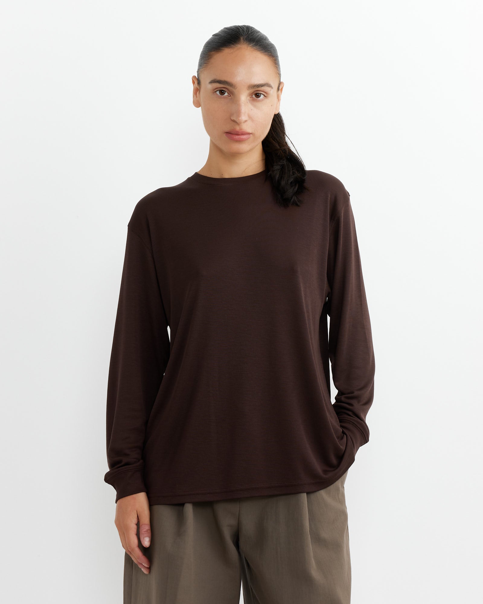 Studio Nicholson Simmons L/S Top Chocolate Brown - Chocolate Brown / 6 (262505)