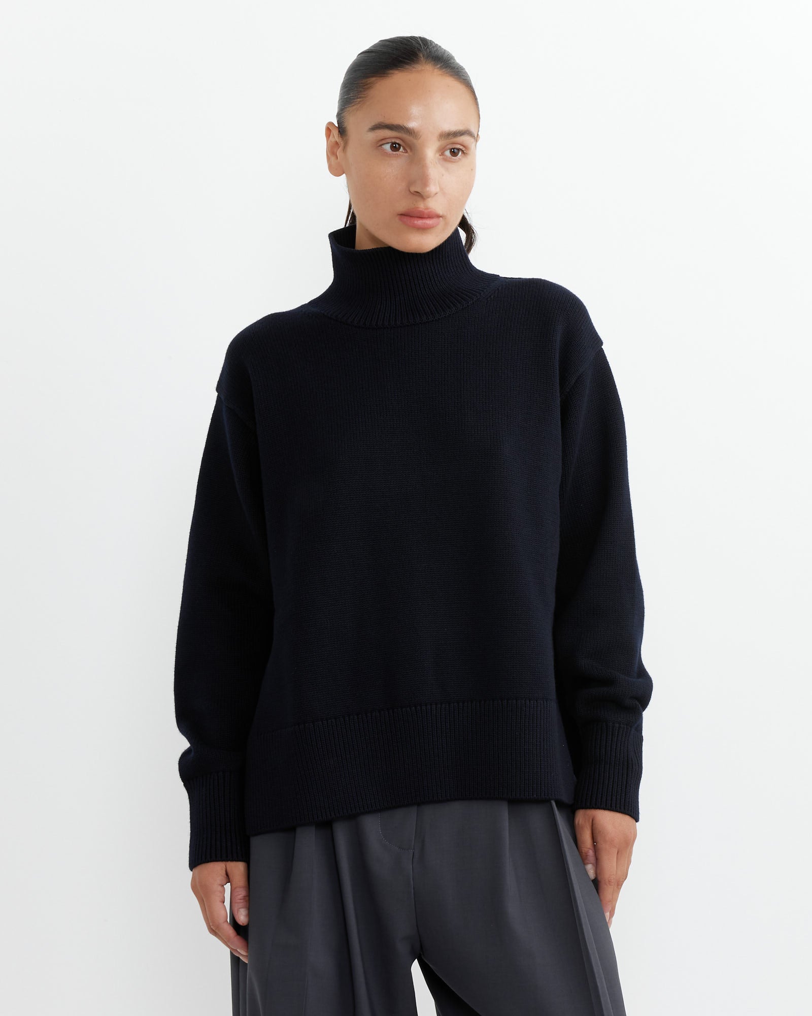 Patria Roll Neck Sweater in Dark Navy