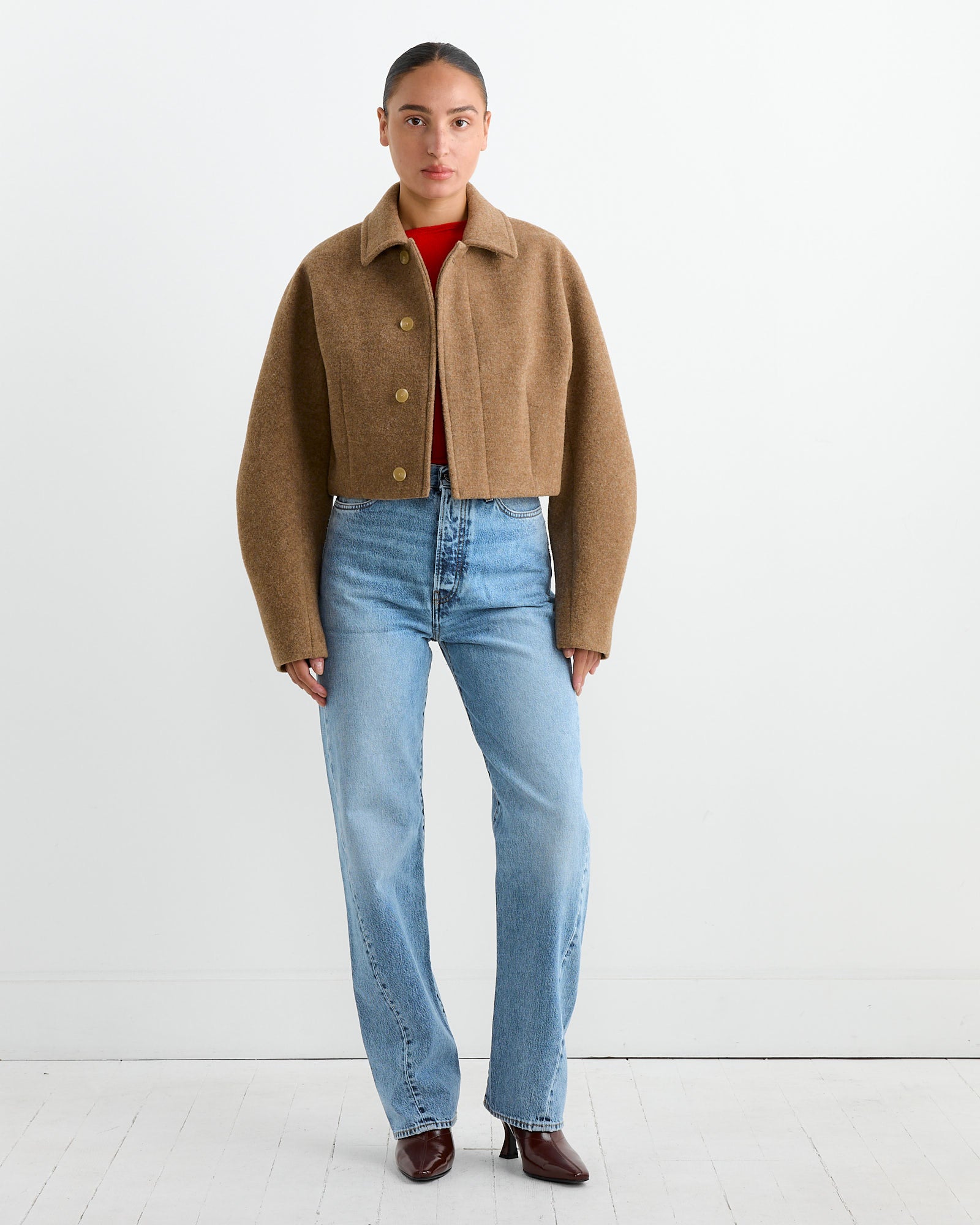 Wool Melton Short Blouson in Top Brown