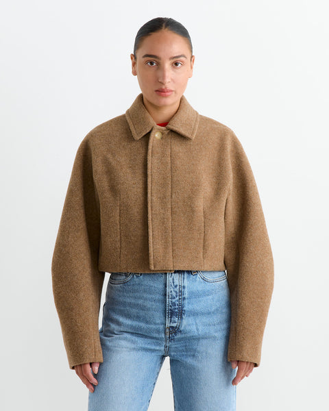 Wool Melton Short Blouson in Top Brown