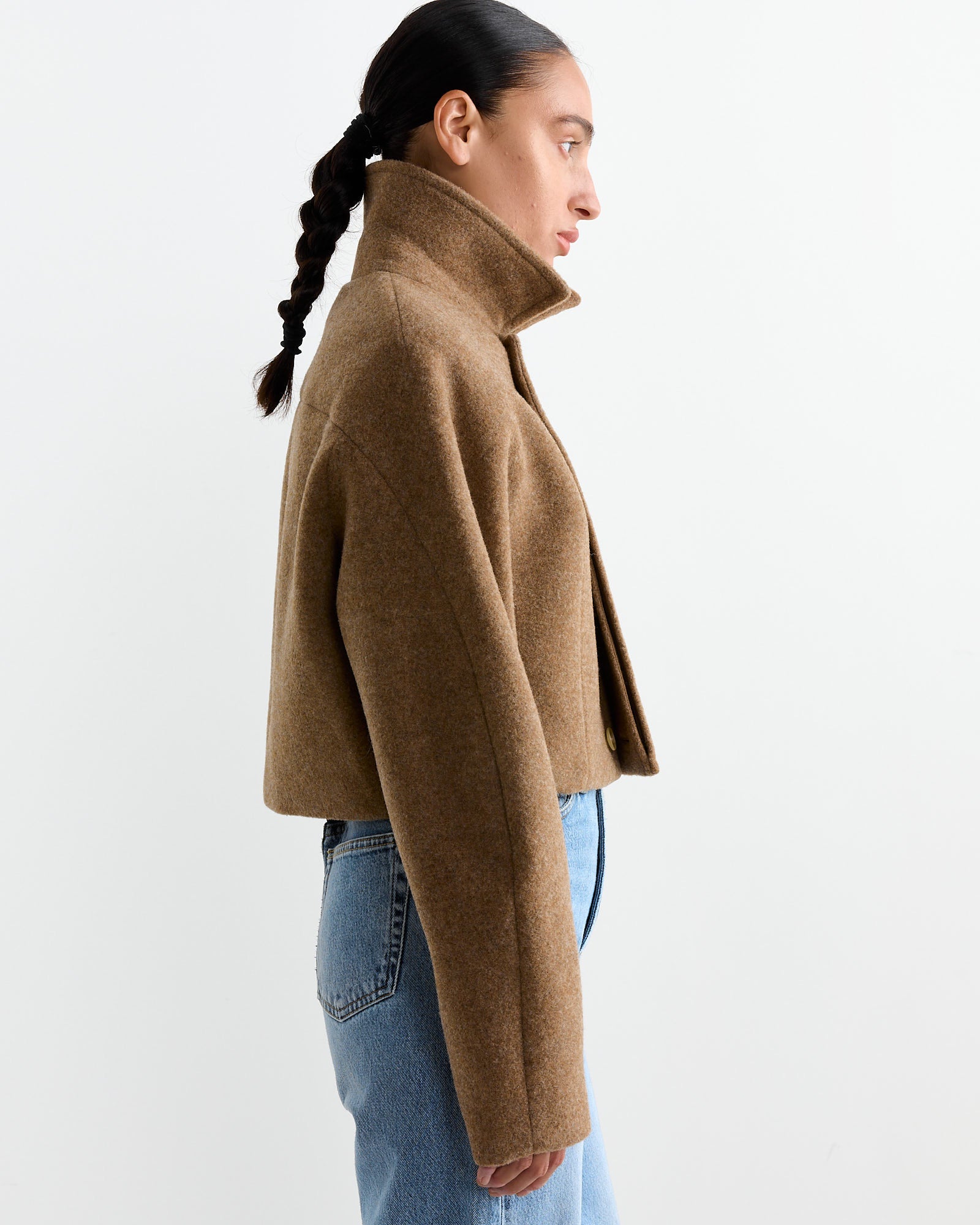 Wool Melton Short Blouson in Top Brown