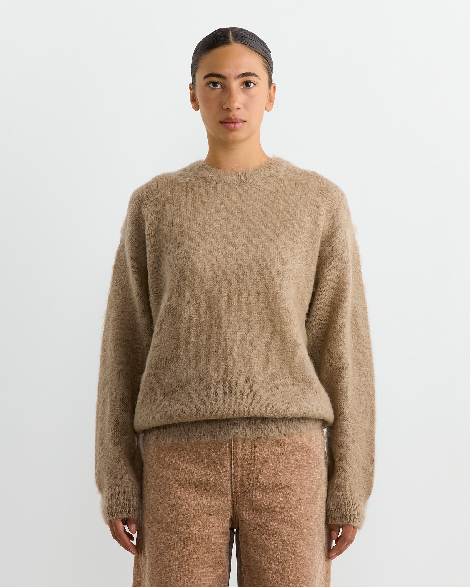 Mohair Knit Pullover in Grey Beige