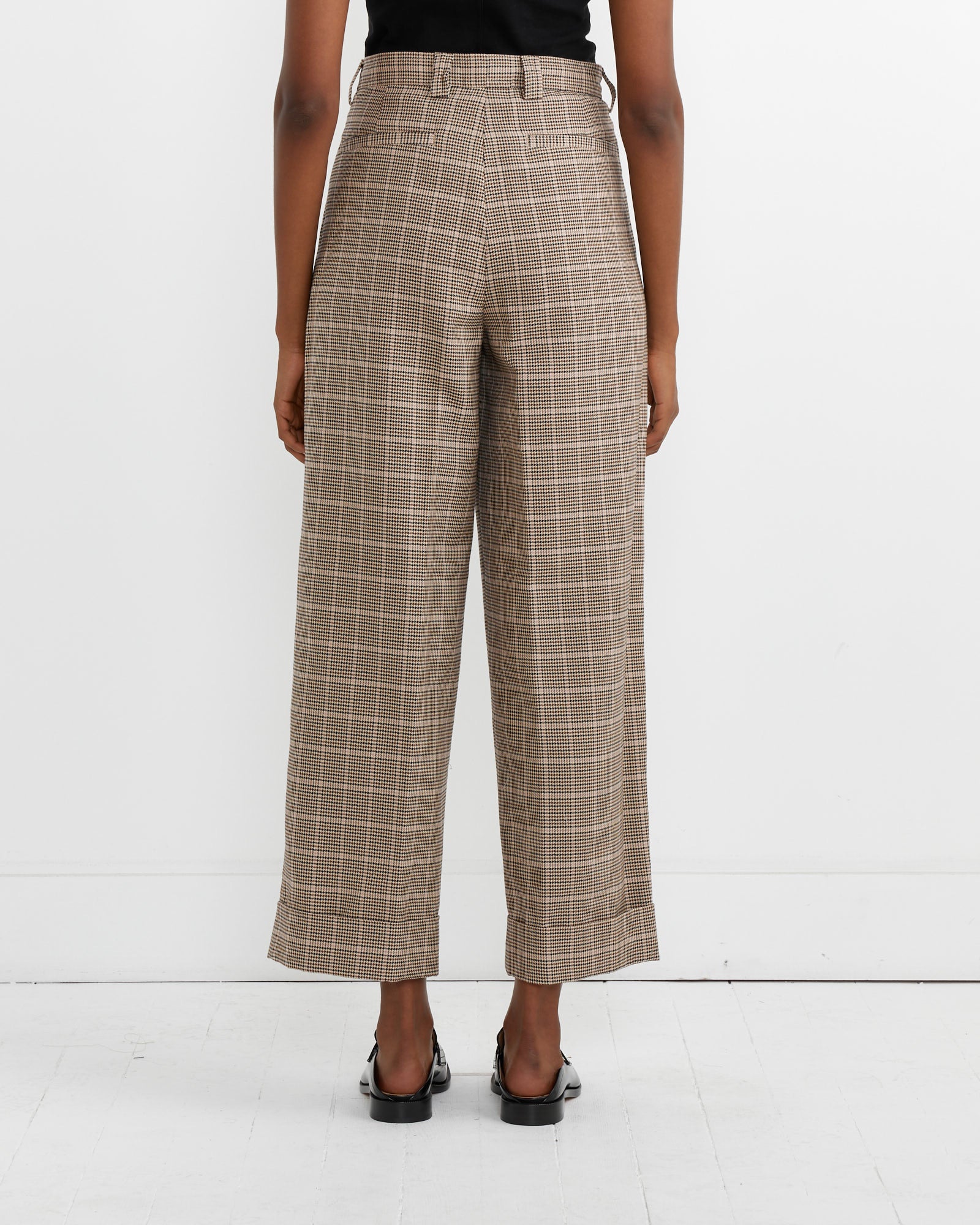 Checked Cuffed Pants in Beige