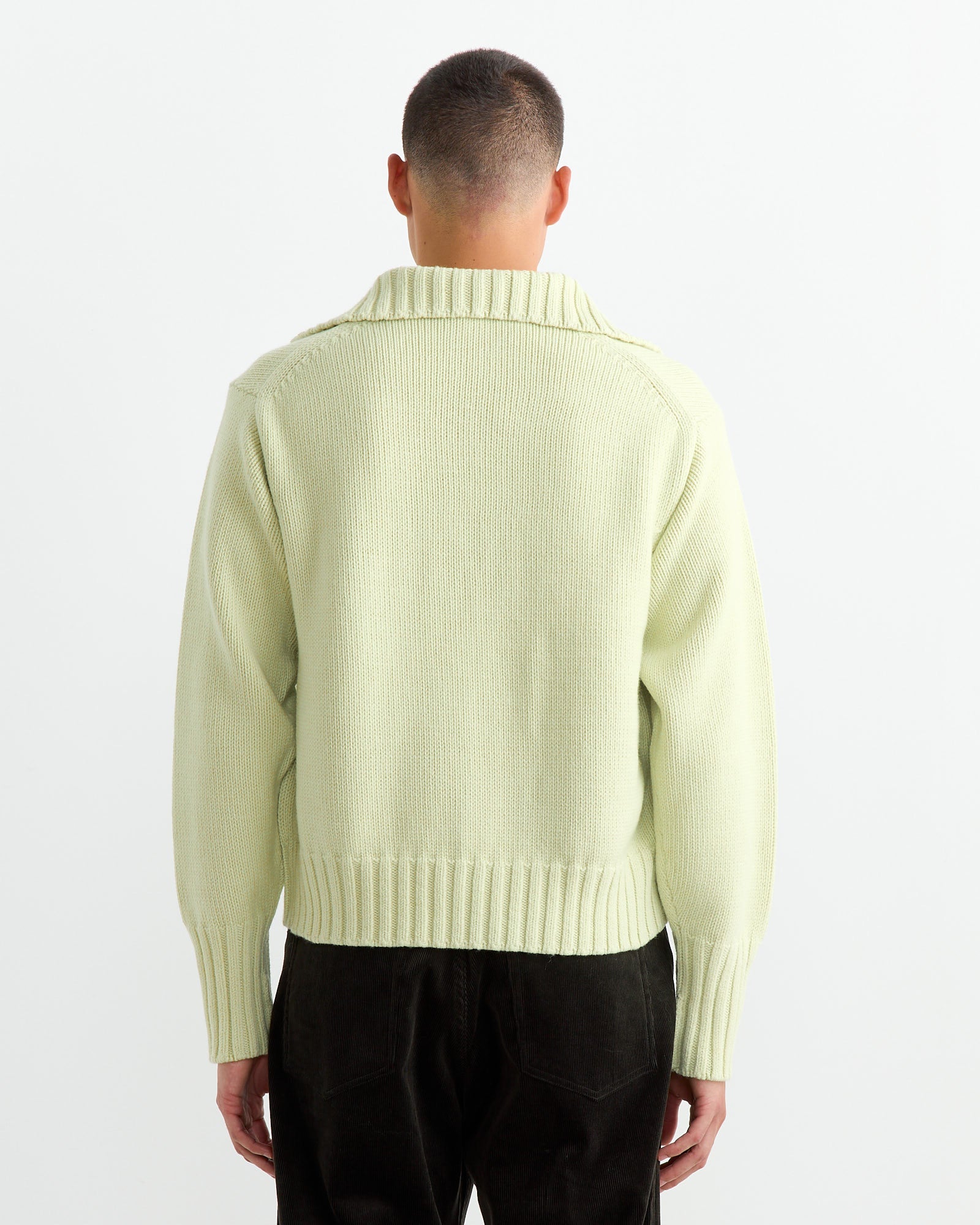 Wool Knit Half Zip Pullover in Light Lime