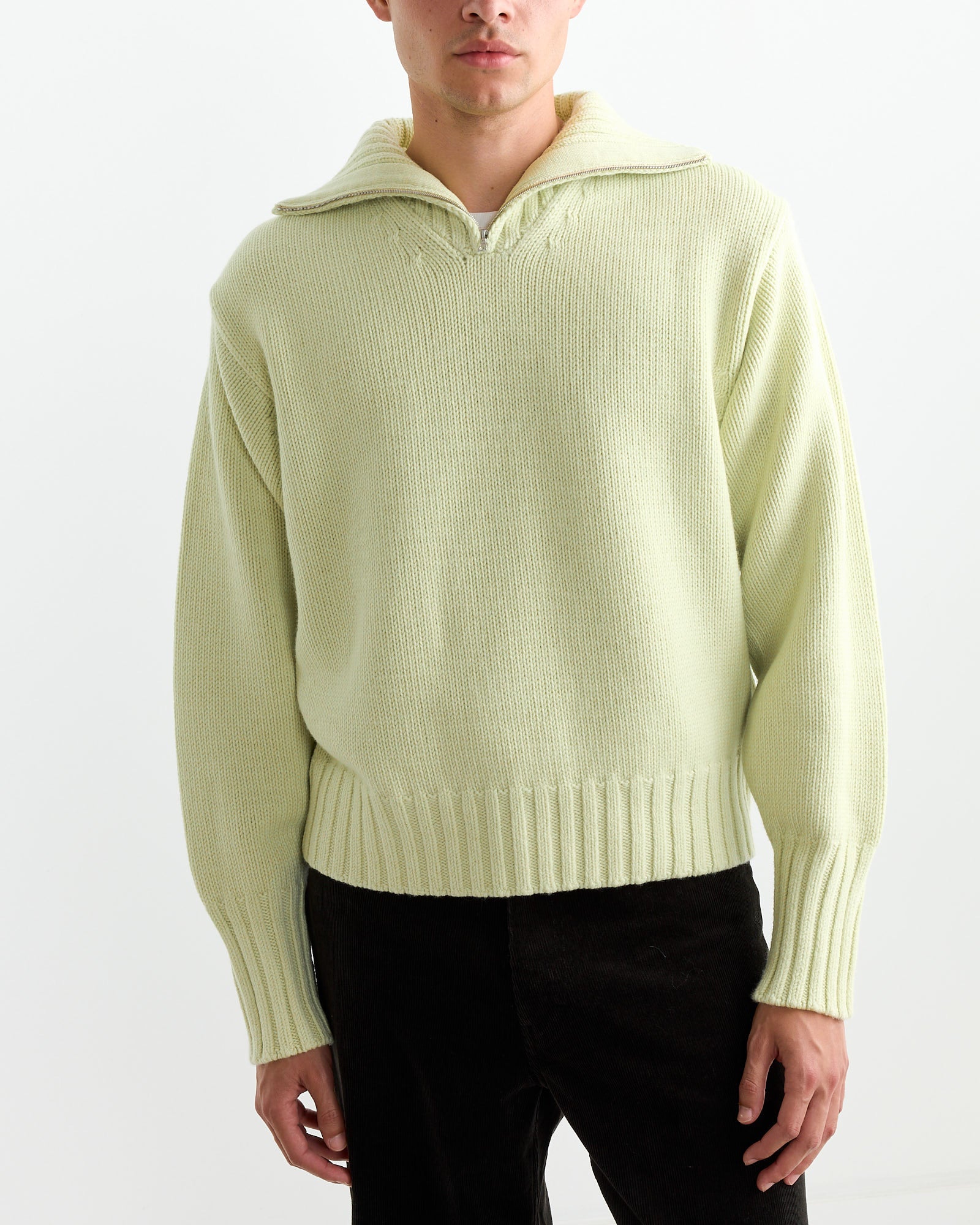 Auralee Wool Knit Half Zip Pullover Light Lime - Light Lime / 4 (262797)