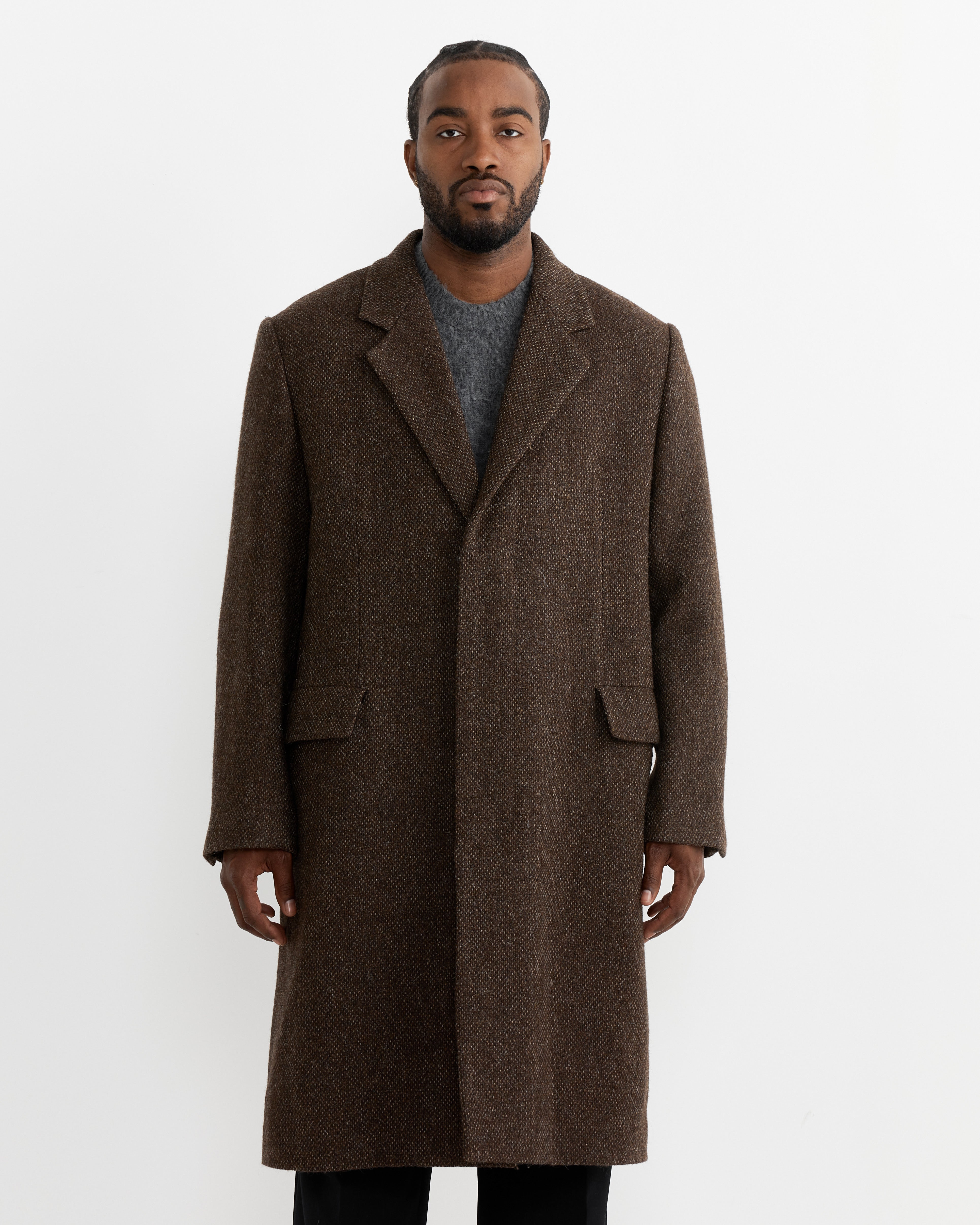 Lama Wool Chesterfield Coat in Brown