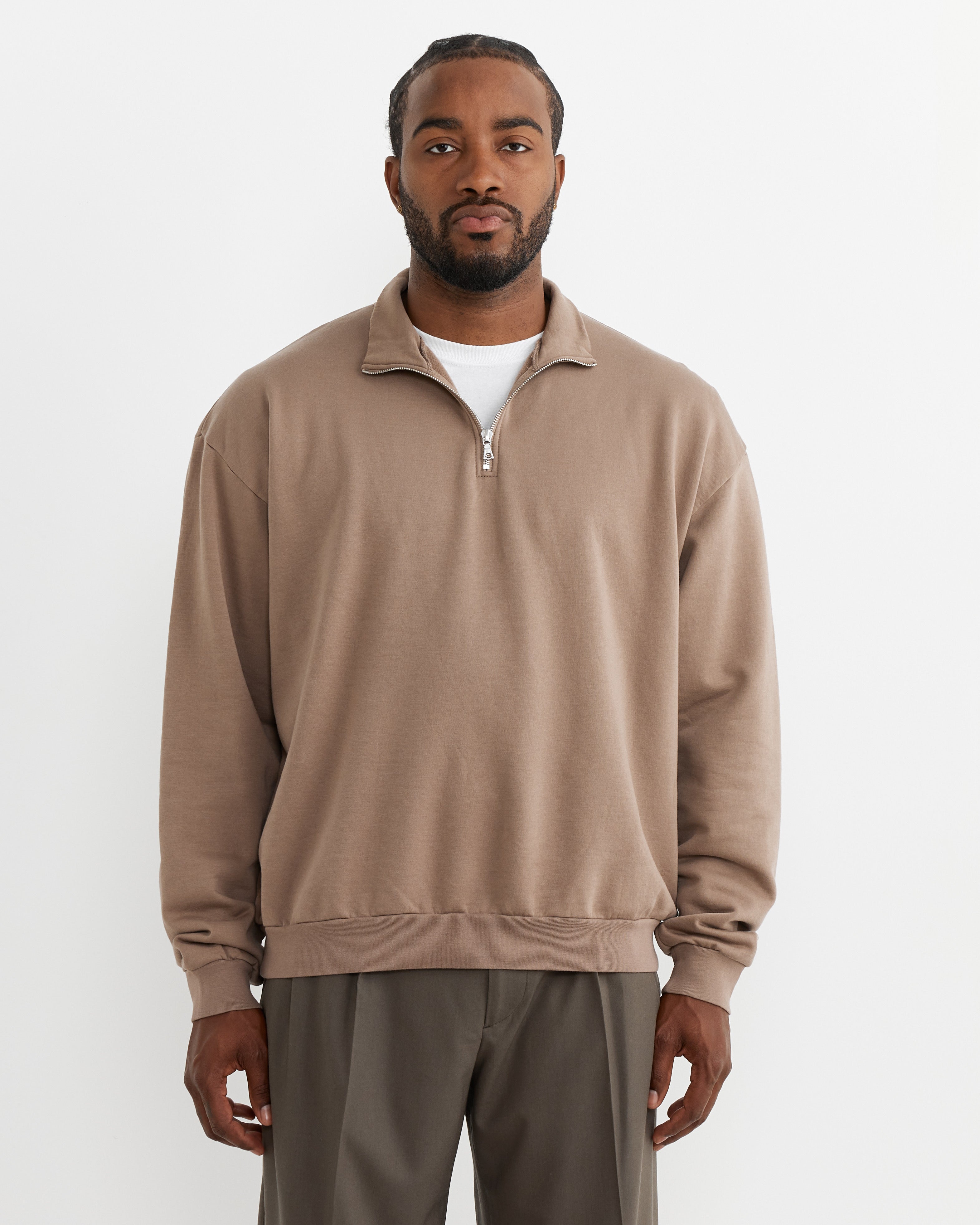 Auralee Elasticated Sweat Half Zip Pullover Grey Beige - Grey Beige / 4 (262818)