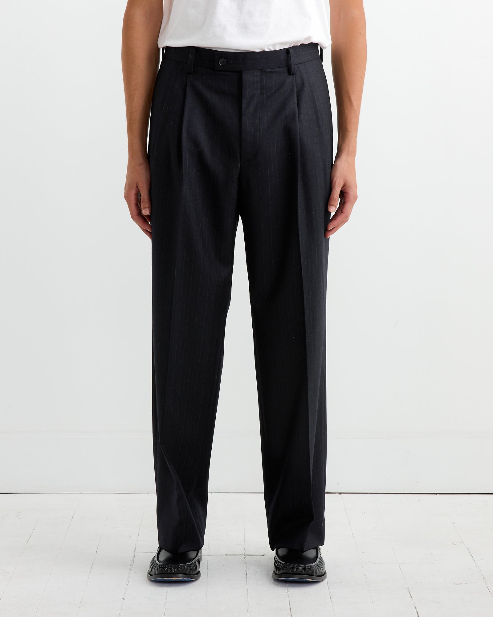 Wool Flannel Stripe Trouser in Top Dark Navy