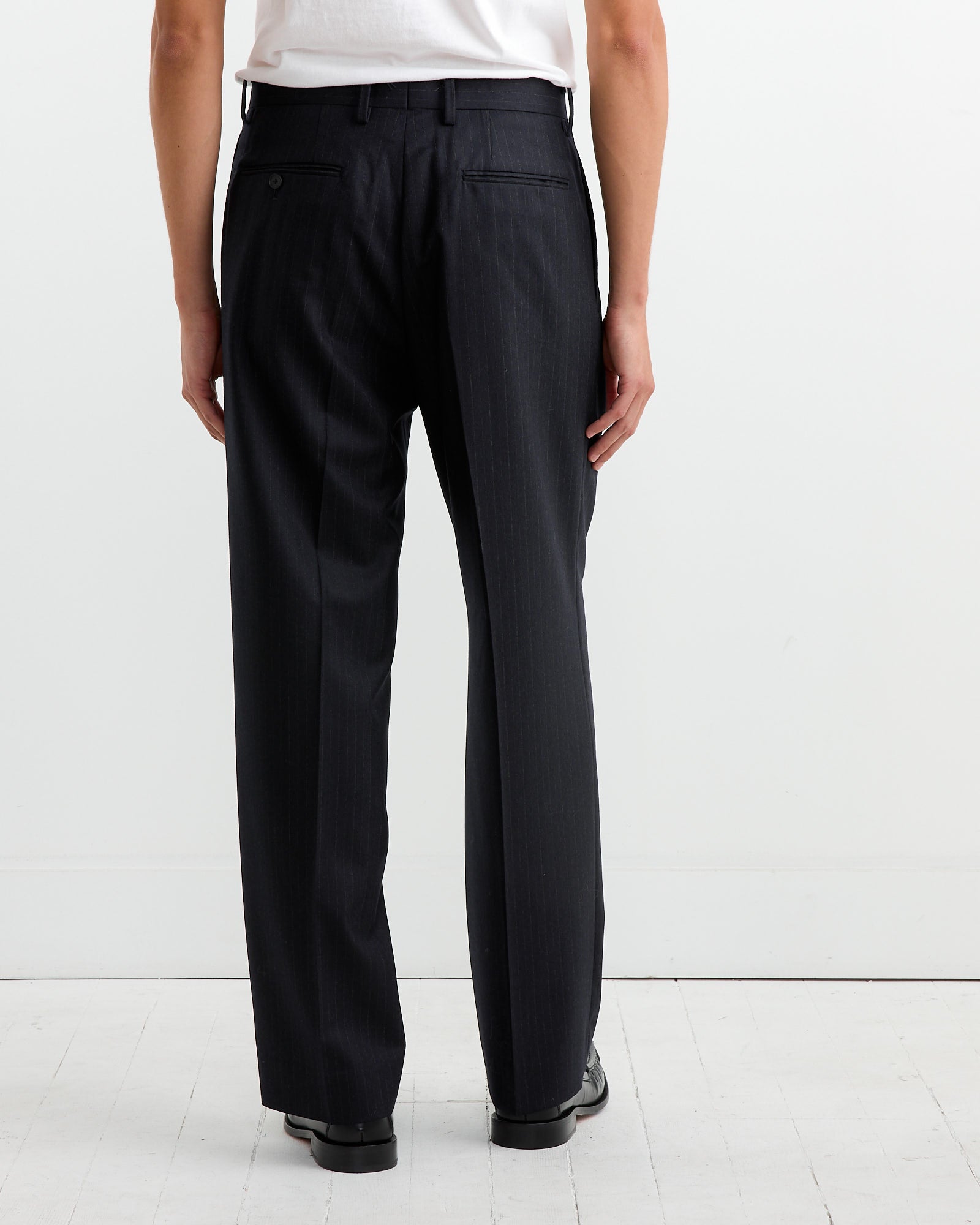 Wool Flannel Stripe Trouser in Top Dark Navy