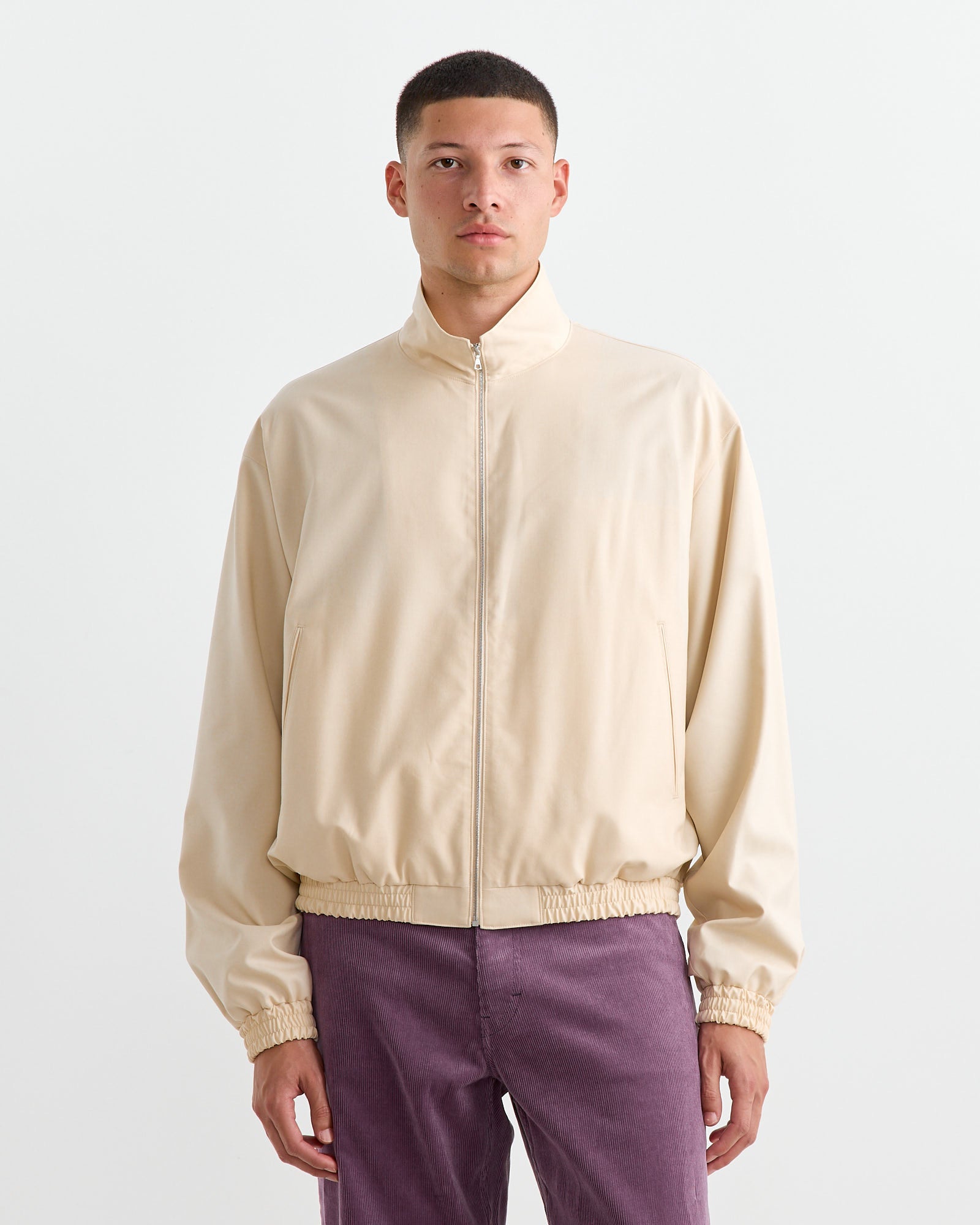 Tropical Wool Zip Blouson in Ivory Beige