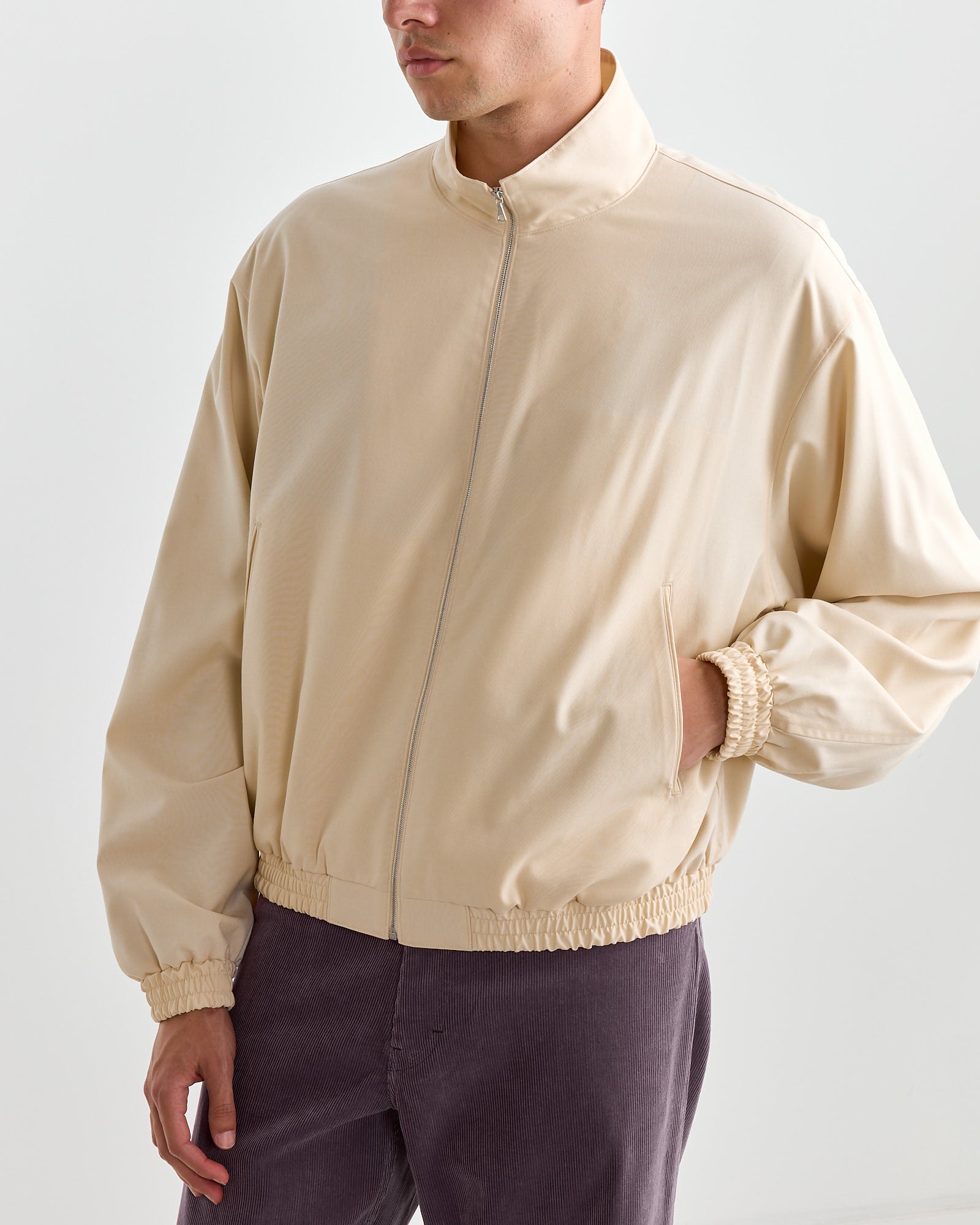 Tropical Wool Zip Blouson in Ivory Beige