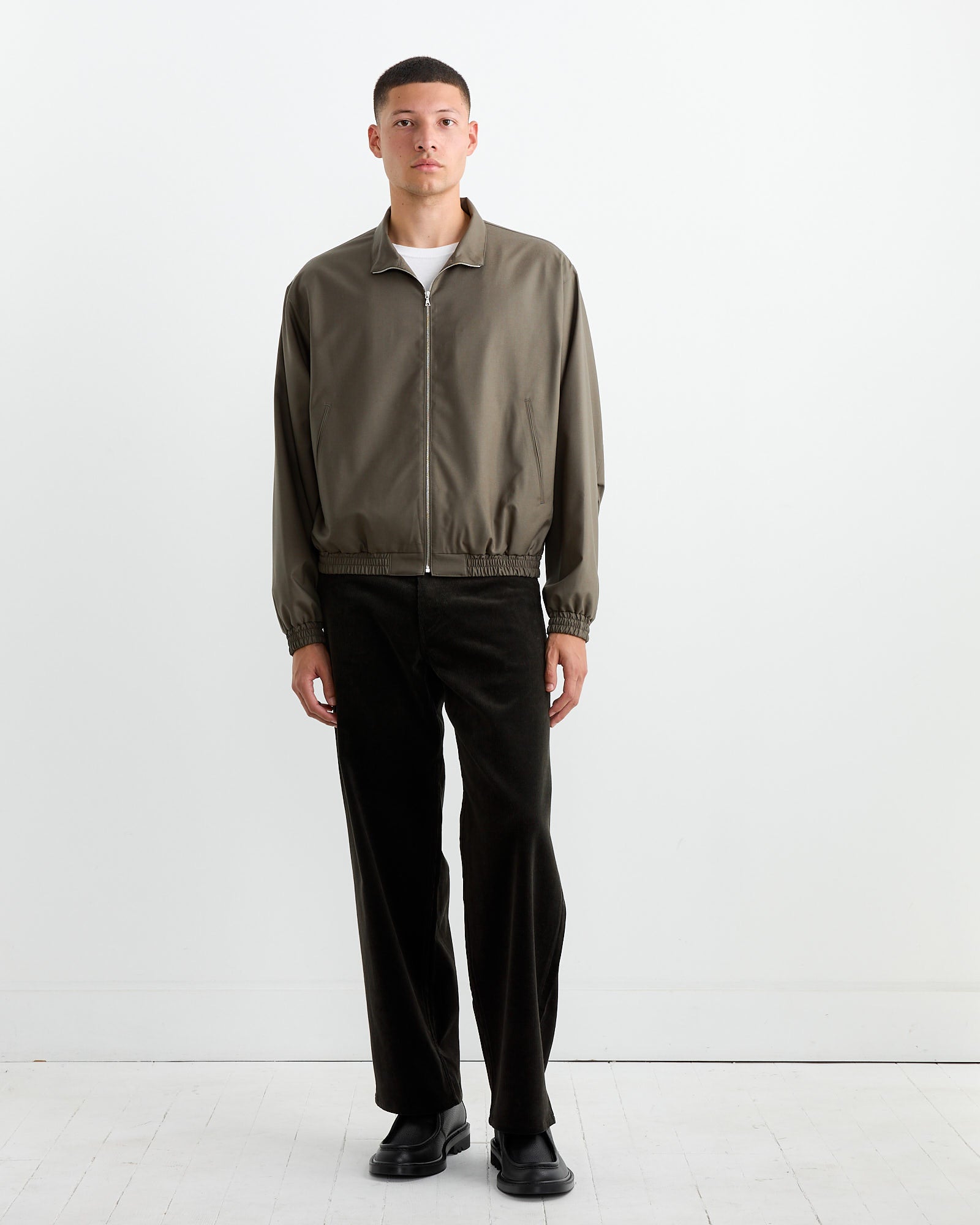 Tropical Wool Zip Blouson in Dark Khaki