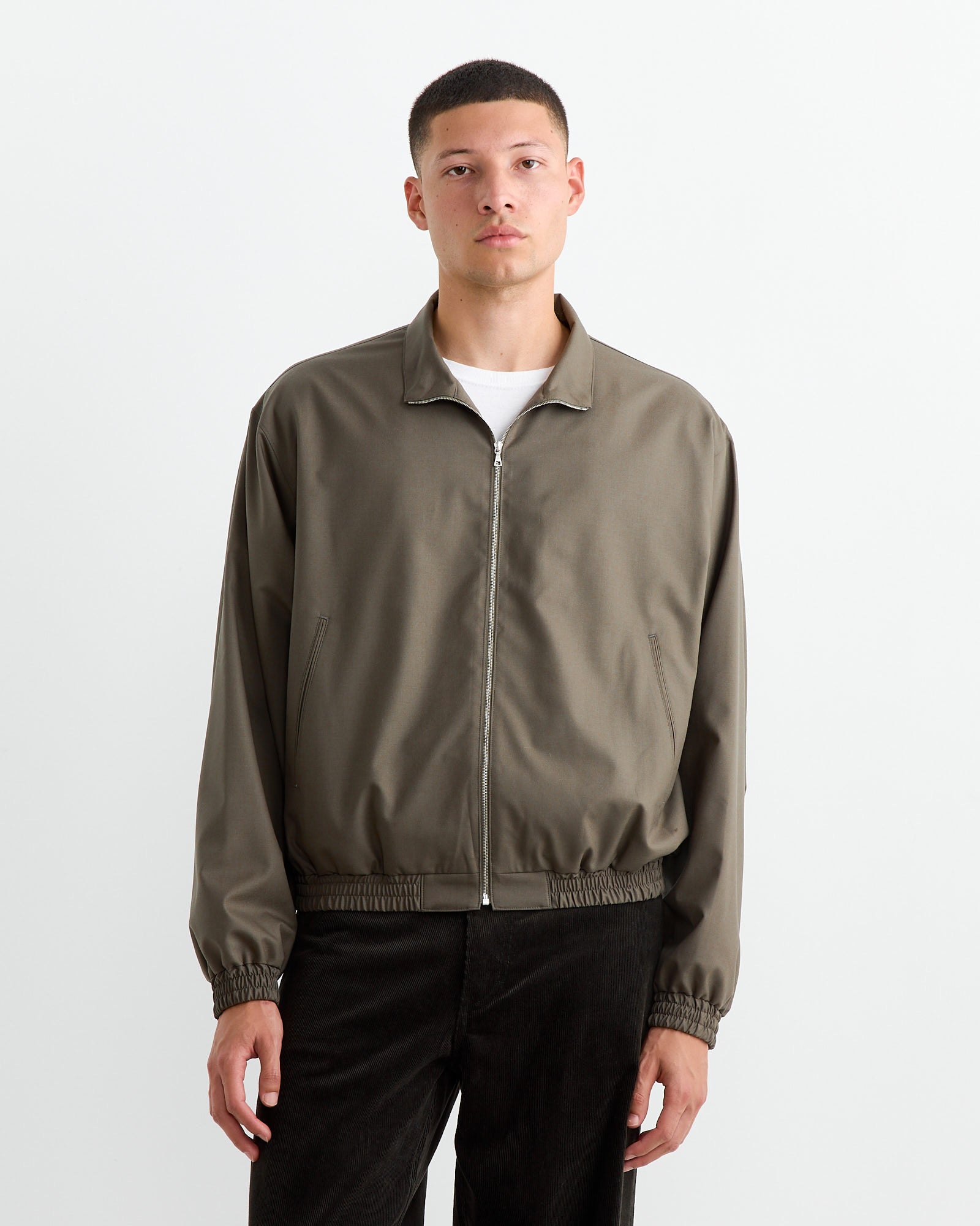 Tropical Wool Zip Blouson in Dark Khaki