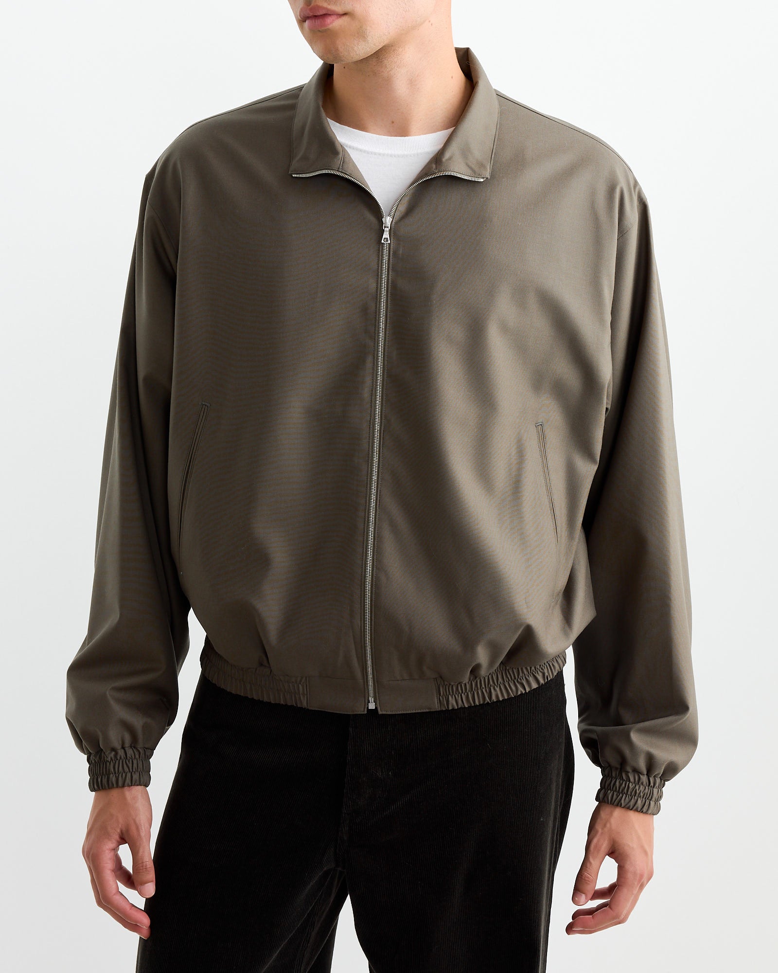 Tropical Wool Zip Blouson in Dark Khaki