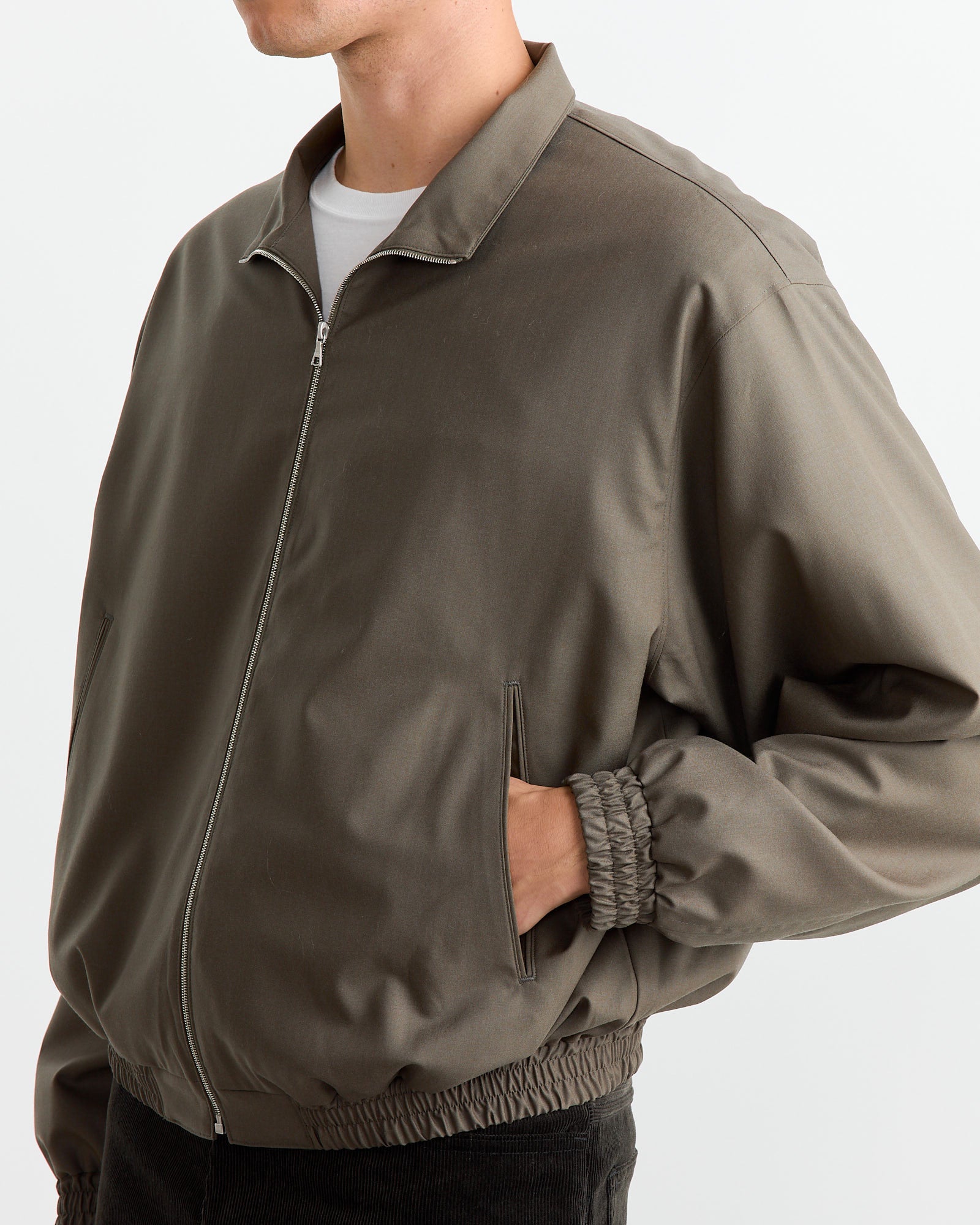 Tropical Wool Zip Blouson in Dark Khaki