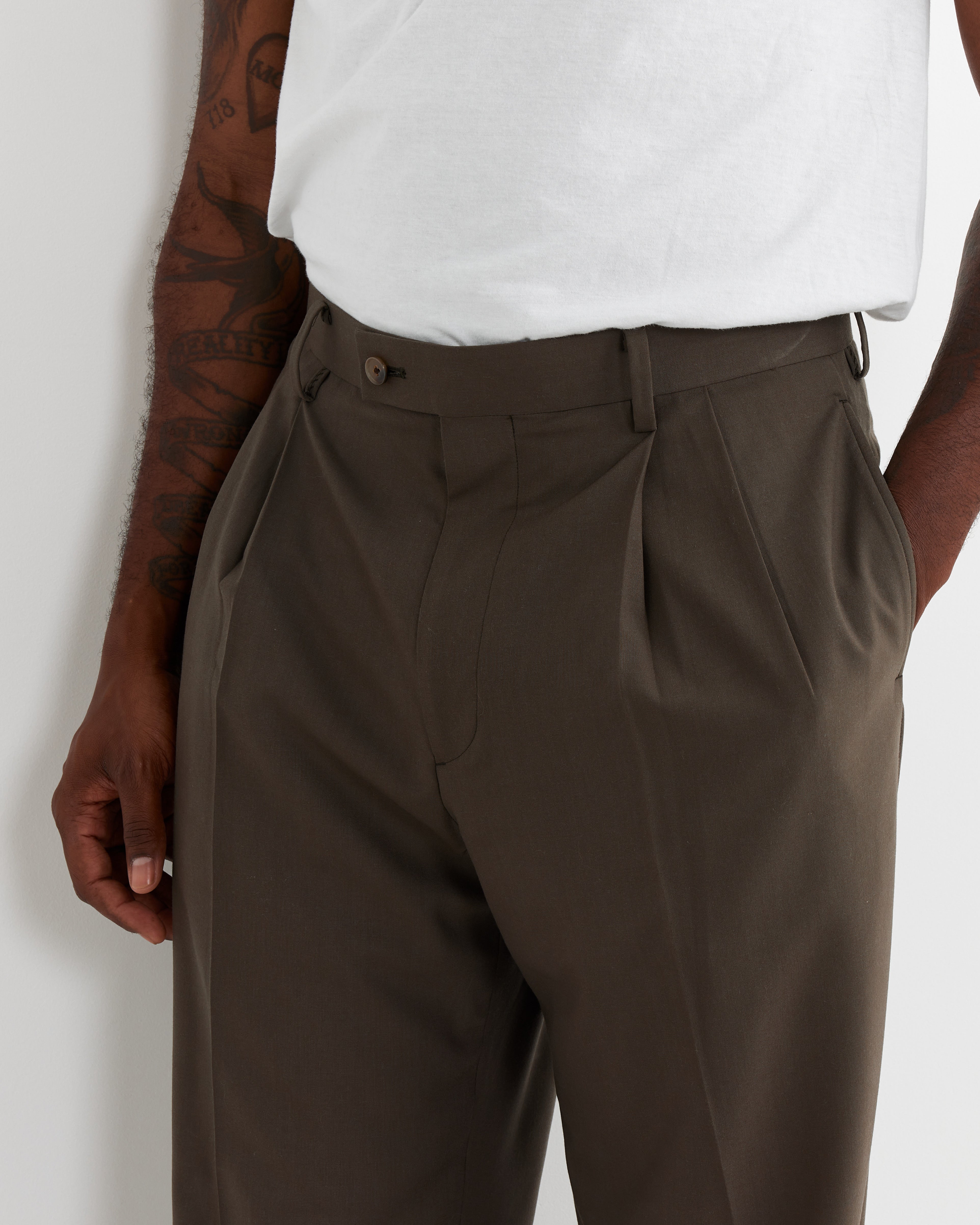 Tropical Wool Trouser in Dark Khaki