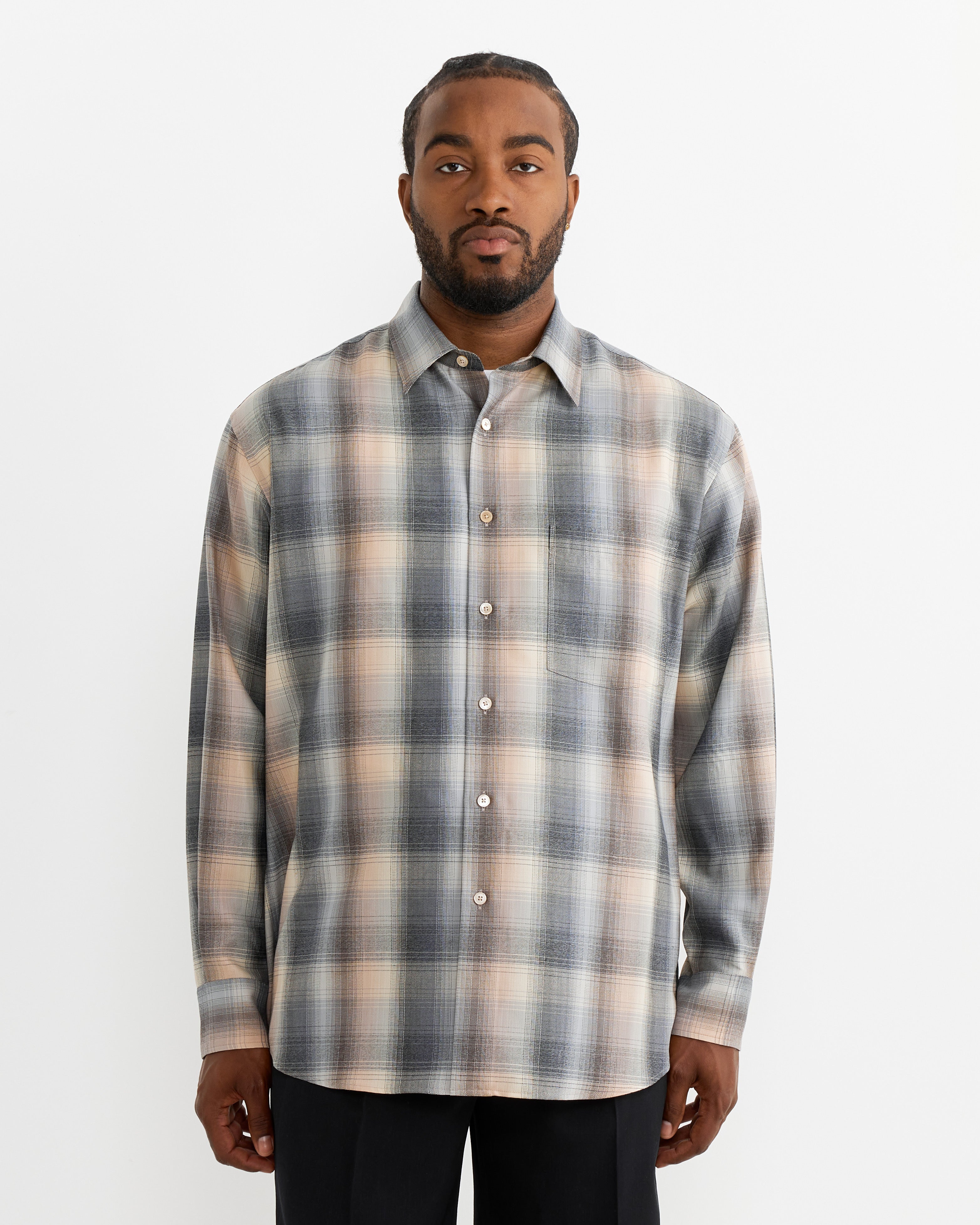 Auralee Wool Check Shirt Beige Blue - Beige Blue / 4 (262853)