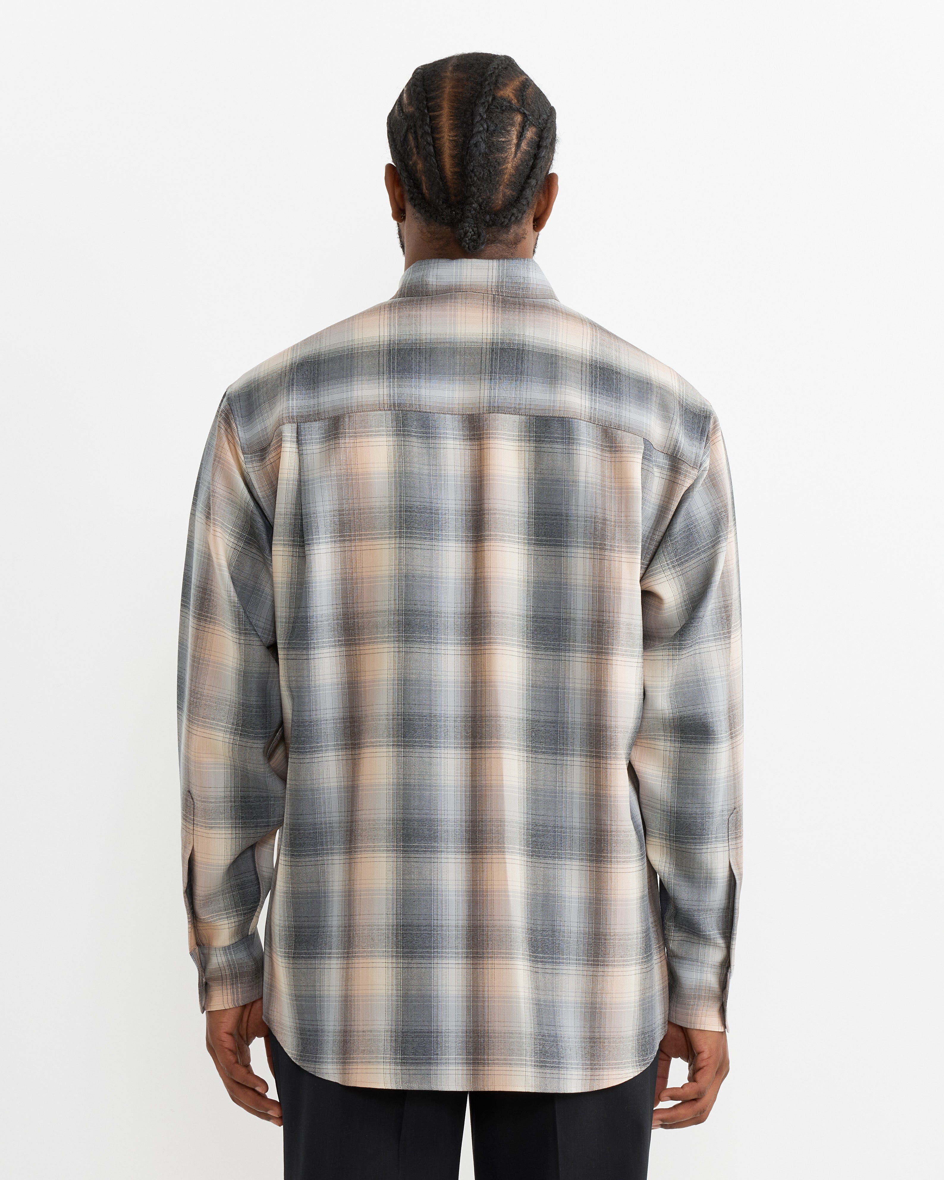 Auralee Wool Check Shirt Beige Blue - Beige Blue / 4 (262853)