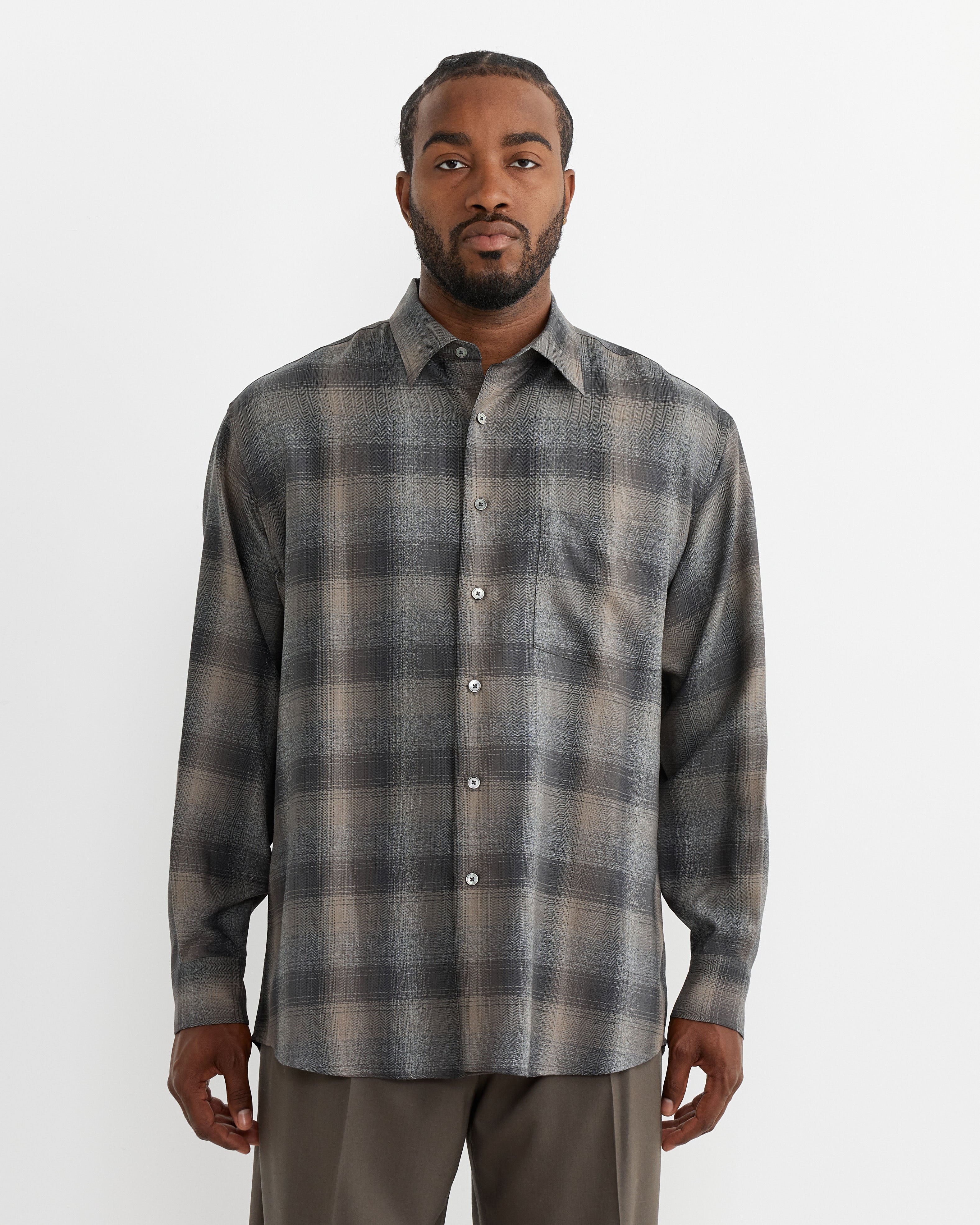 Wool Check Shirt in Charcoal Grey