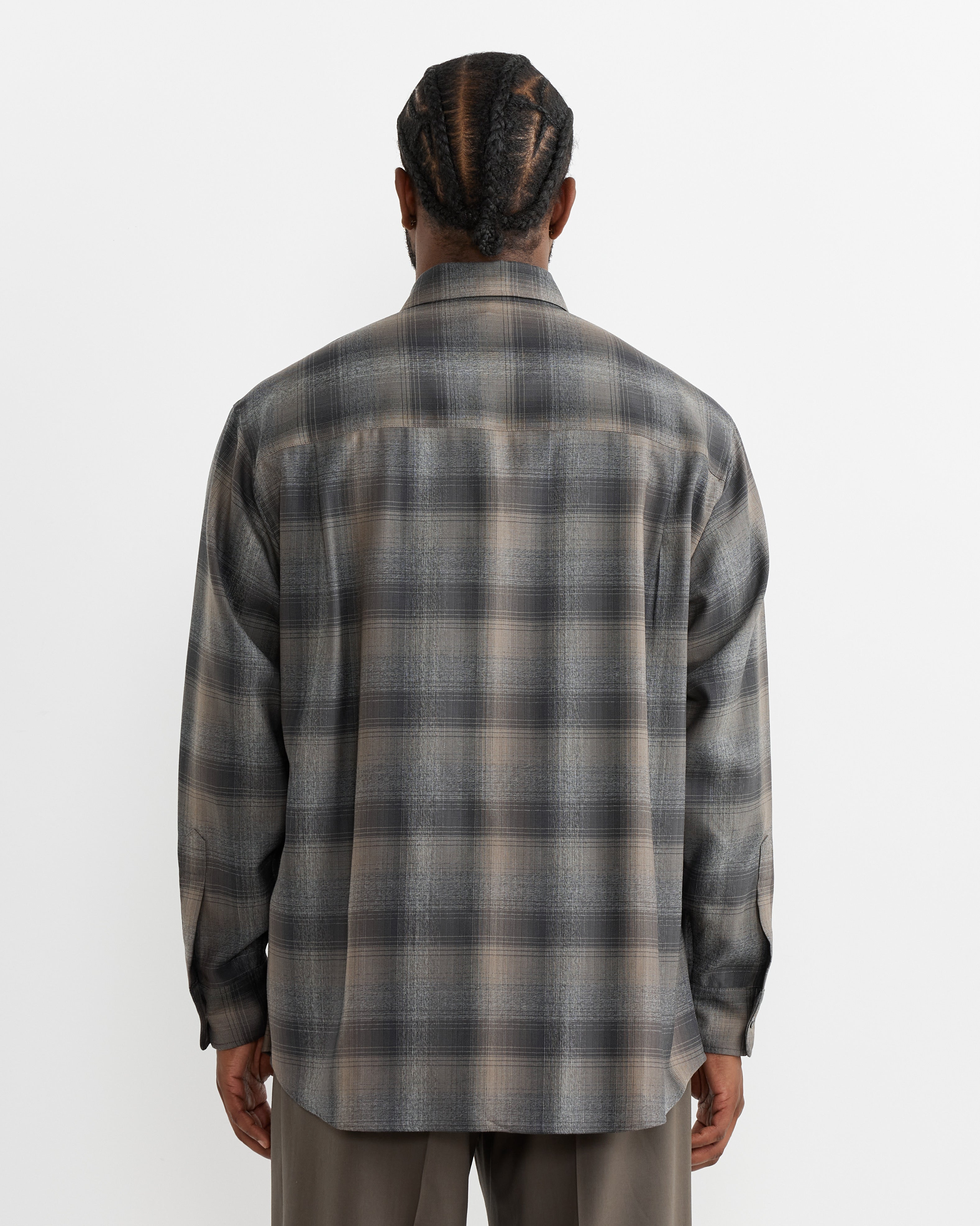 Wool Check Shirt in Charcoal Grey