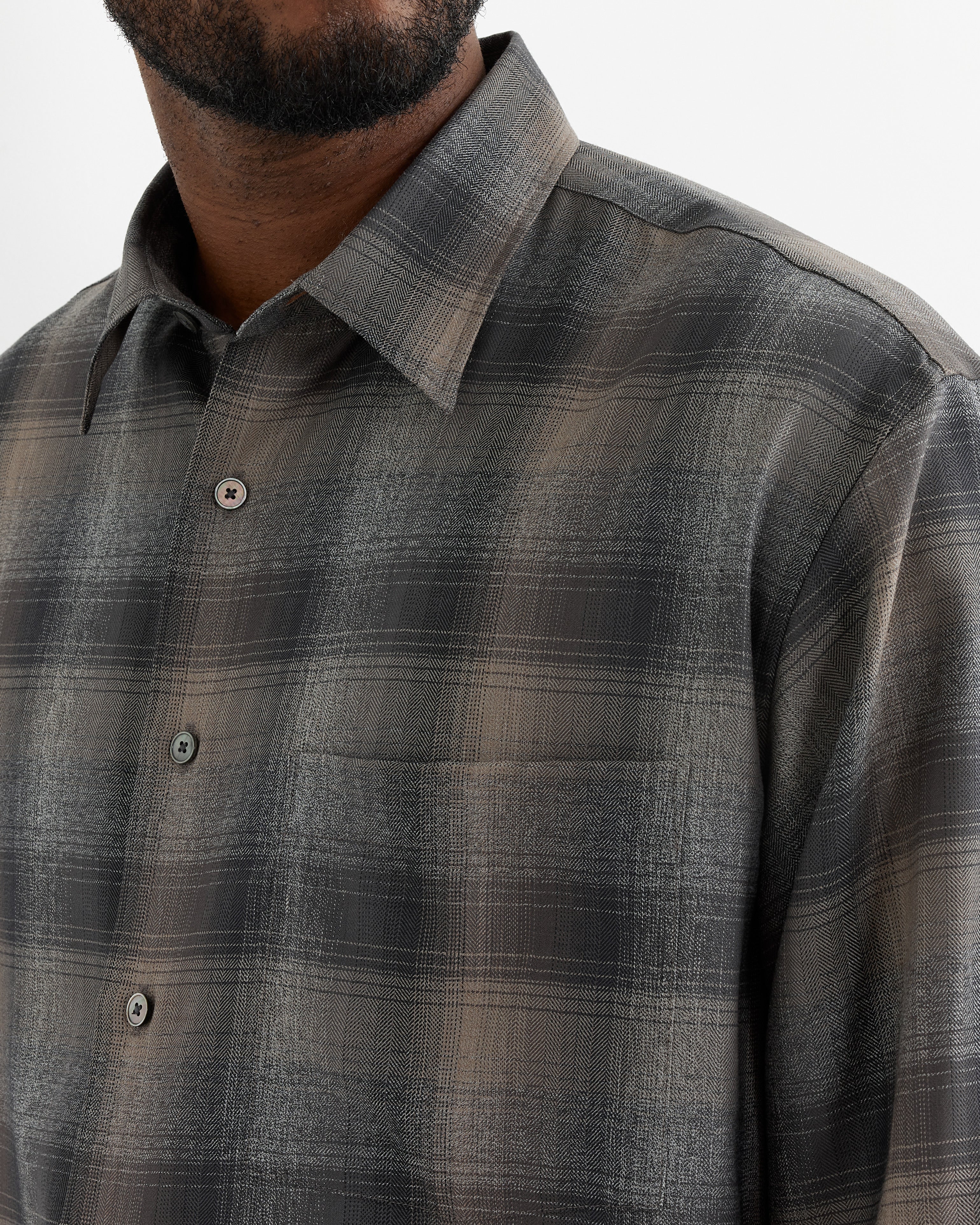 Wool Check Shirt in Charcoal Grey