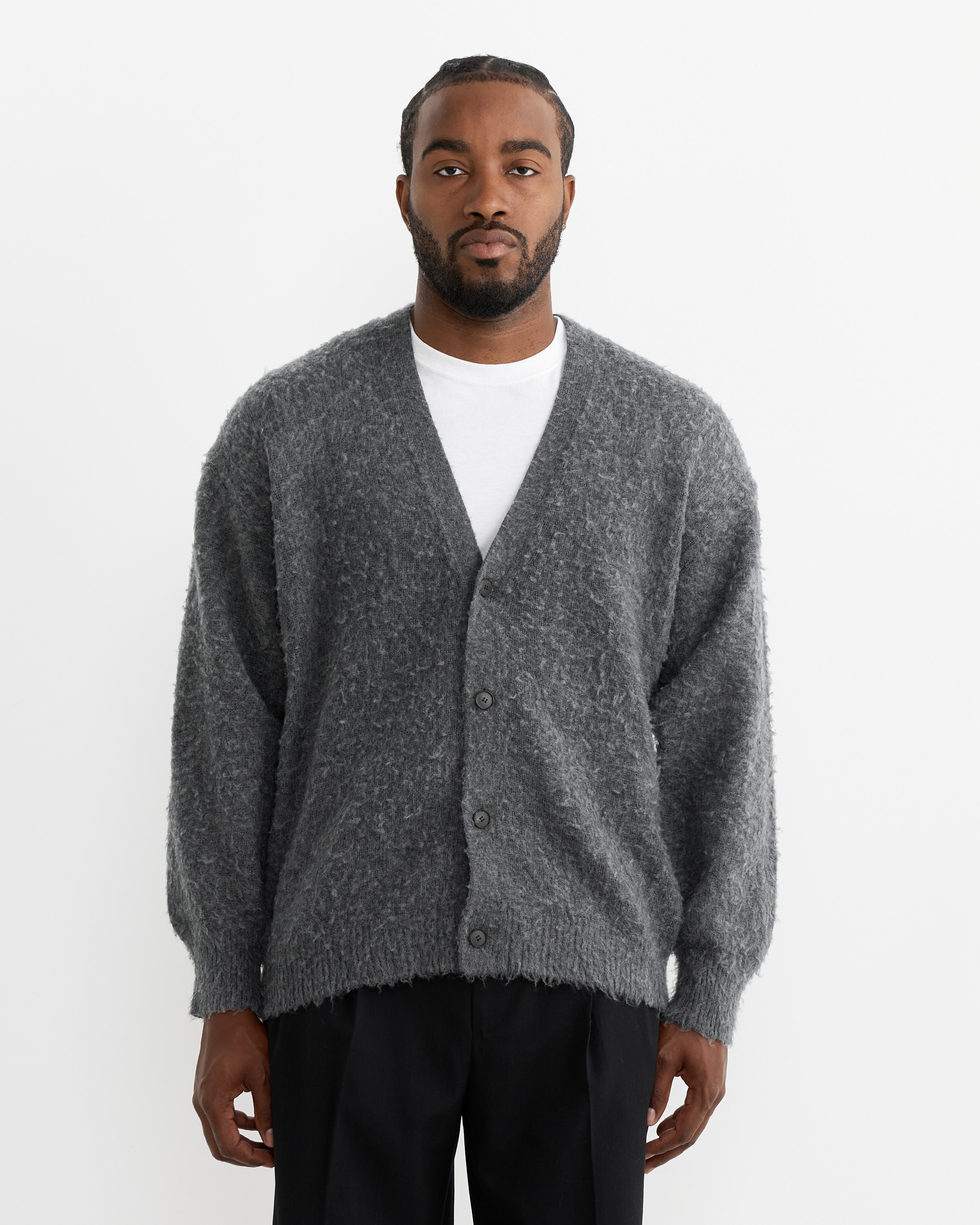 Wool Cashmere Silk Cardigan in Grey