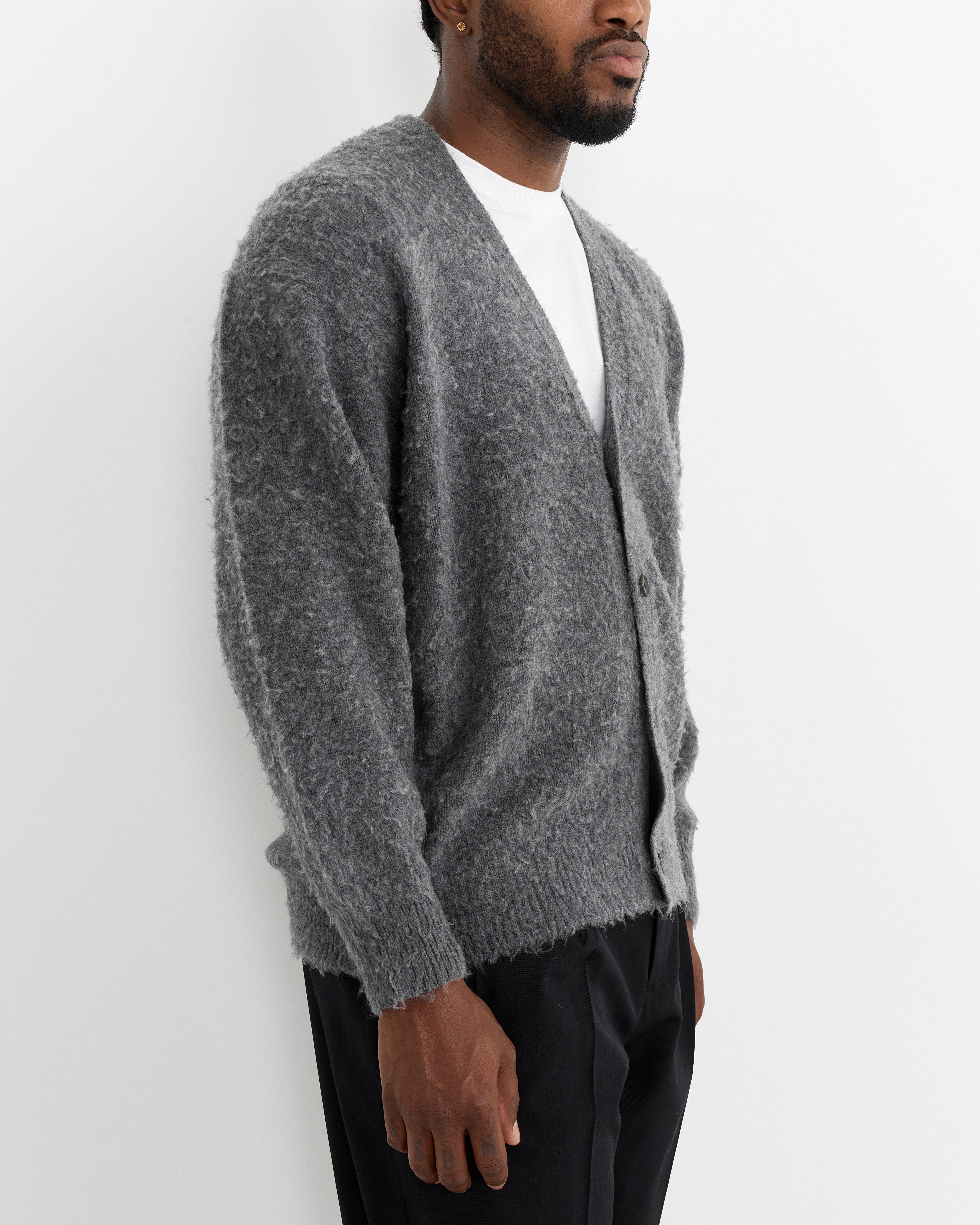 Wool Cashmere Silk Cardigan in Grey