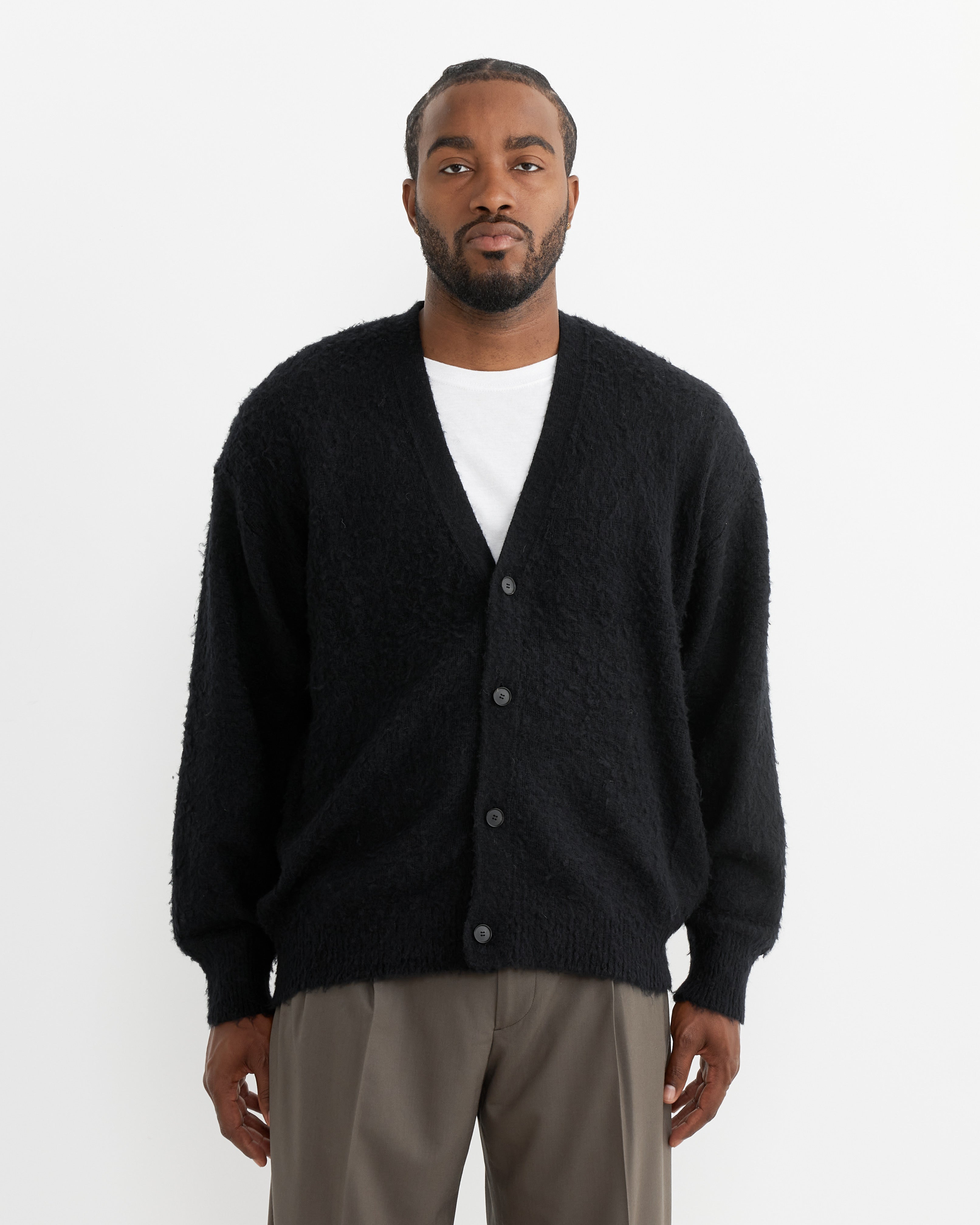 Wool Cashmere Silk Cardigan in Black