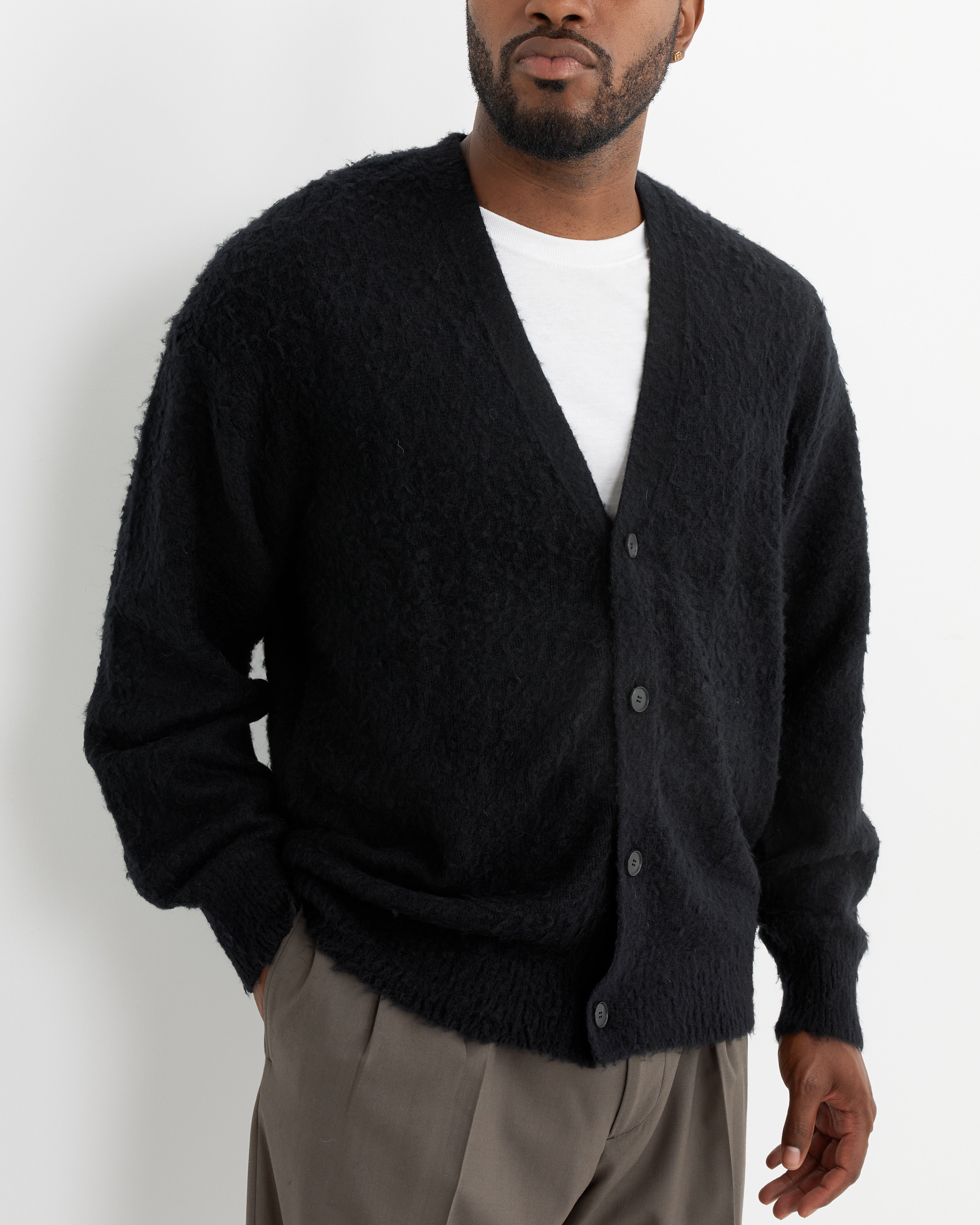 Wool Cashmere Silk Cardigan in Black