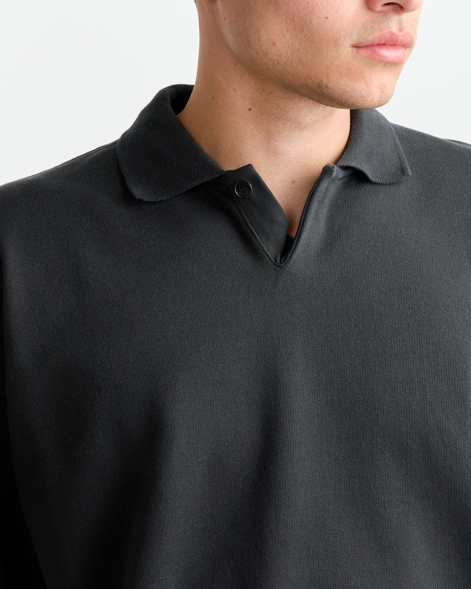 Auralee Pima Light Sweat Polo Ink Black - Ink Black / 4 (262876)