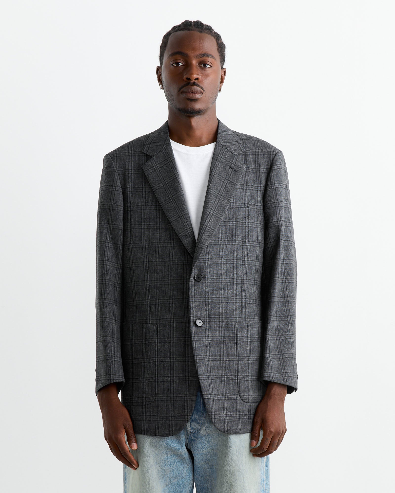 Auralee Bluefaced Wool Check Jacket Charcoal - Charcoal / 3 (262884)