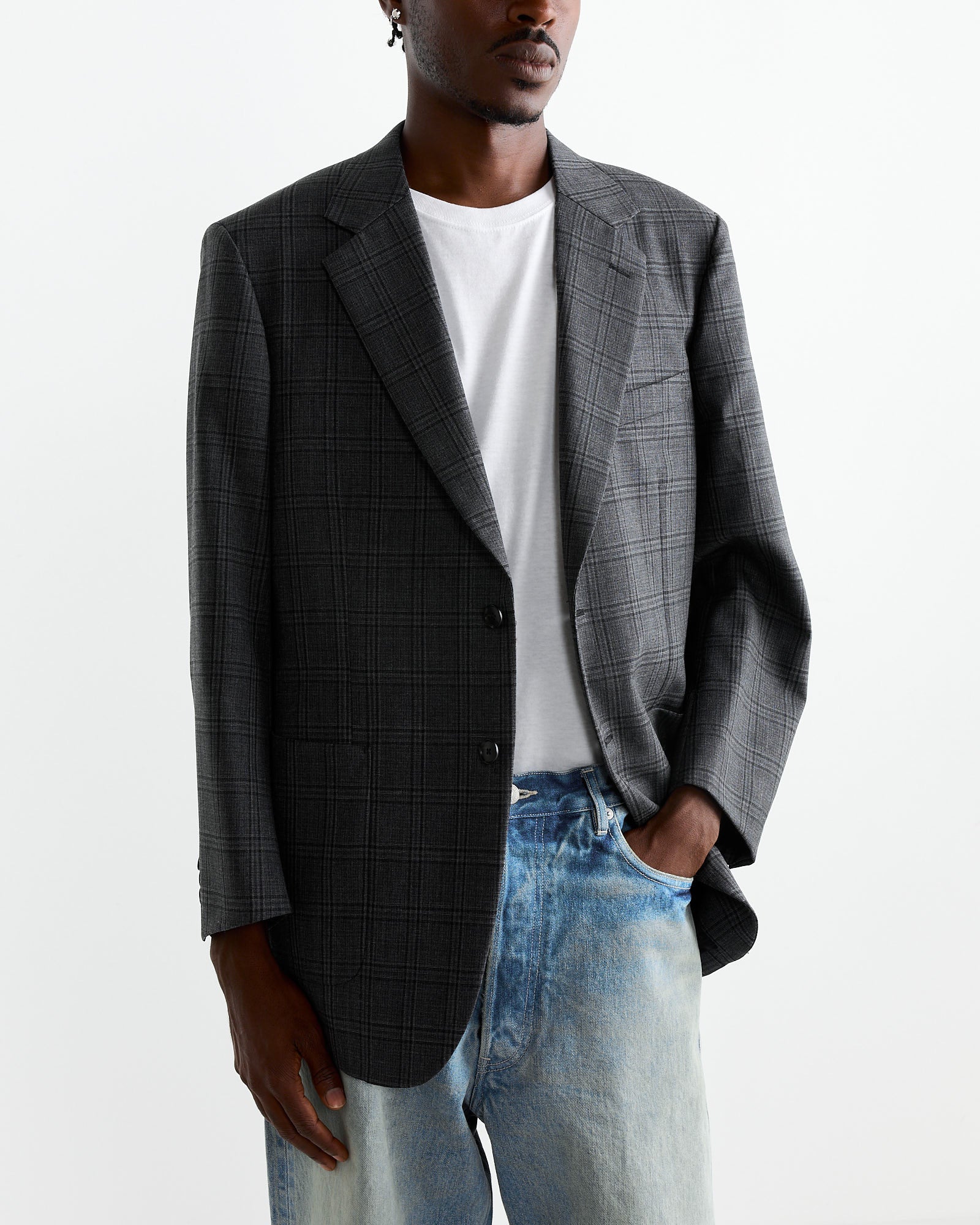 Auralee Bluefaced Wool Check Jacket Charcoal - Charcoal / 3 (262884)