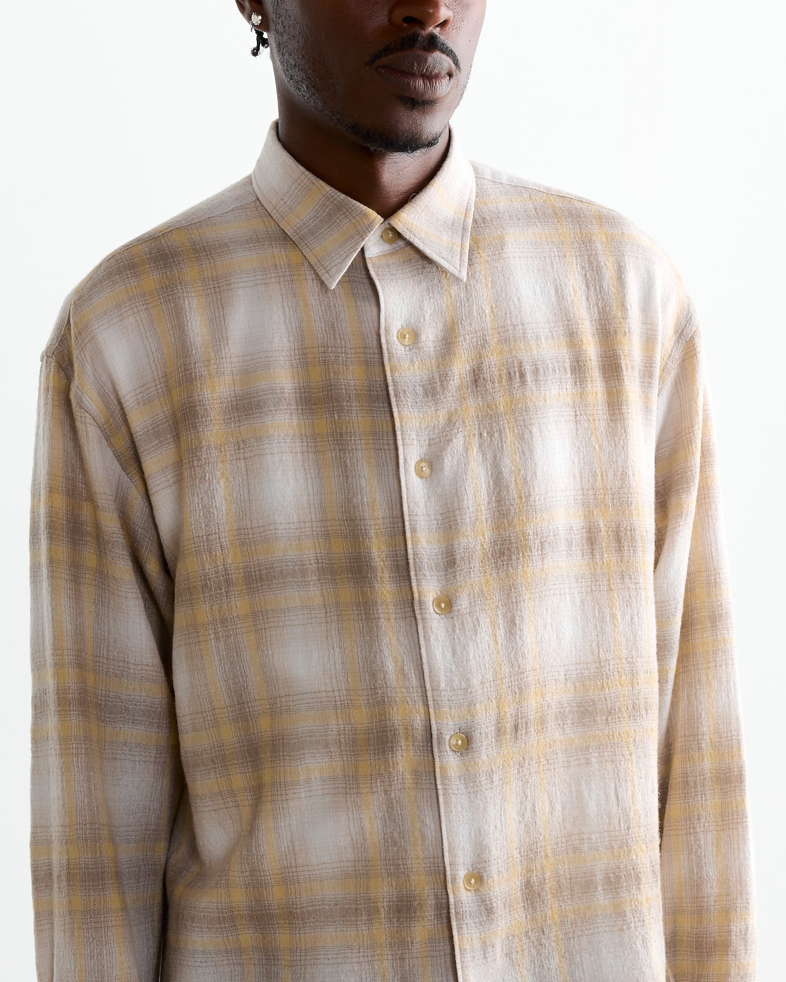 Auralee Airy Wool Check Shirt Yellow/Grey - Yellow/Grey / 4 (262888)