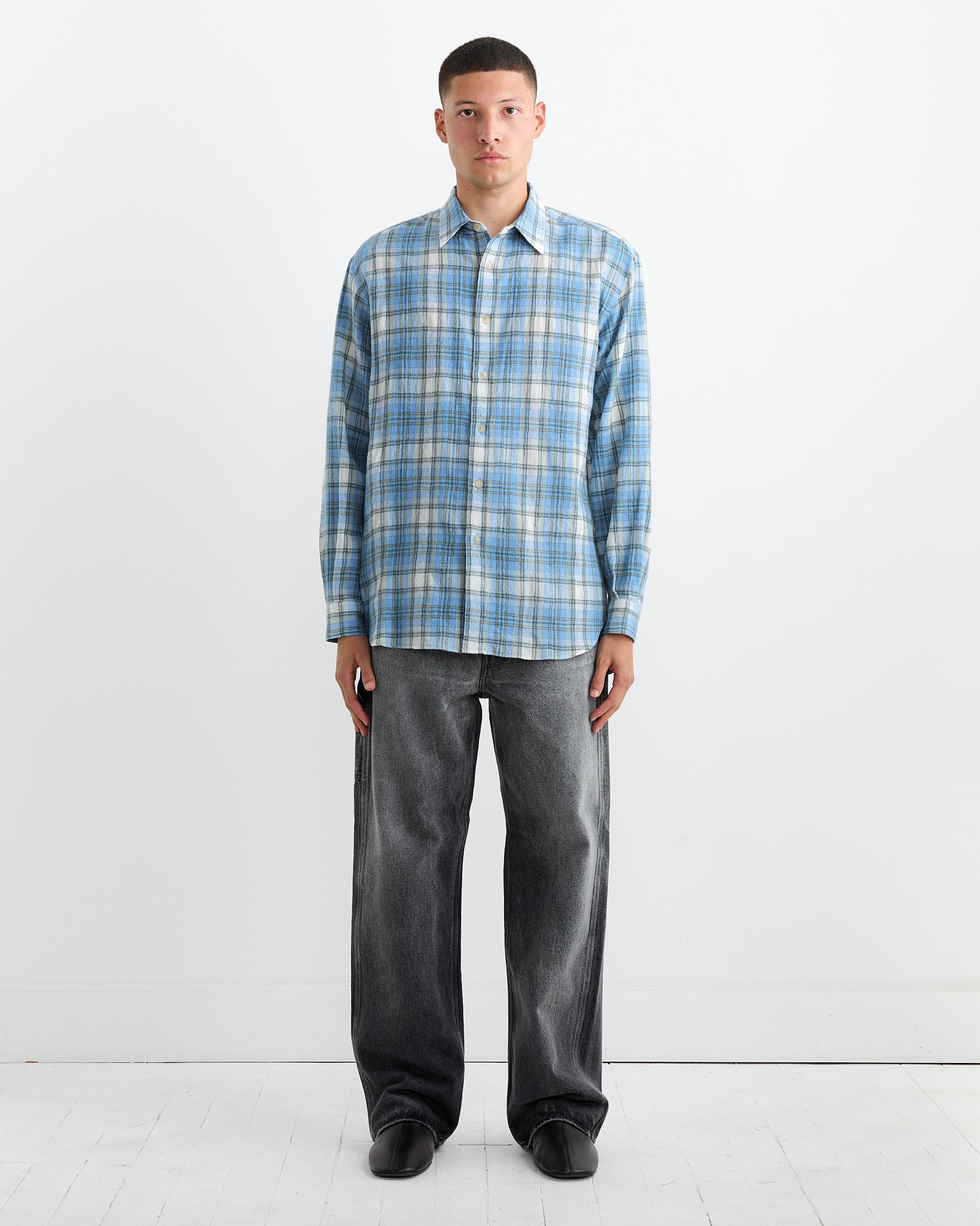 Airy Wool Check Shirt in Blue