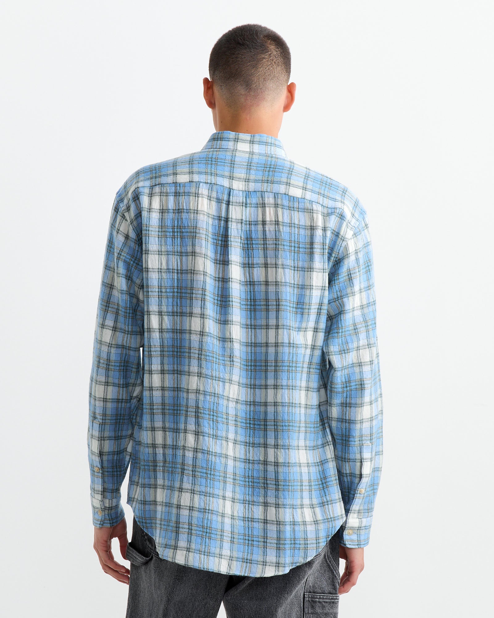 Airy Wool Check Shirt in Blue